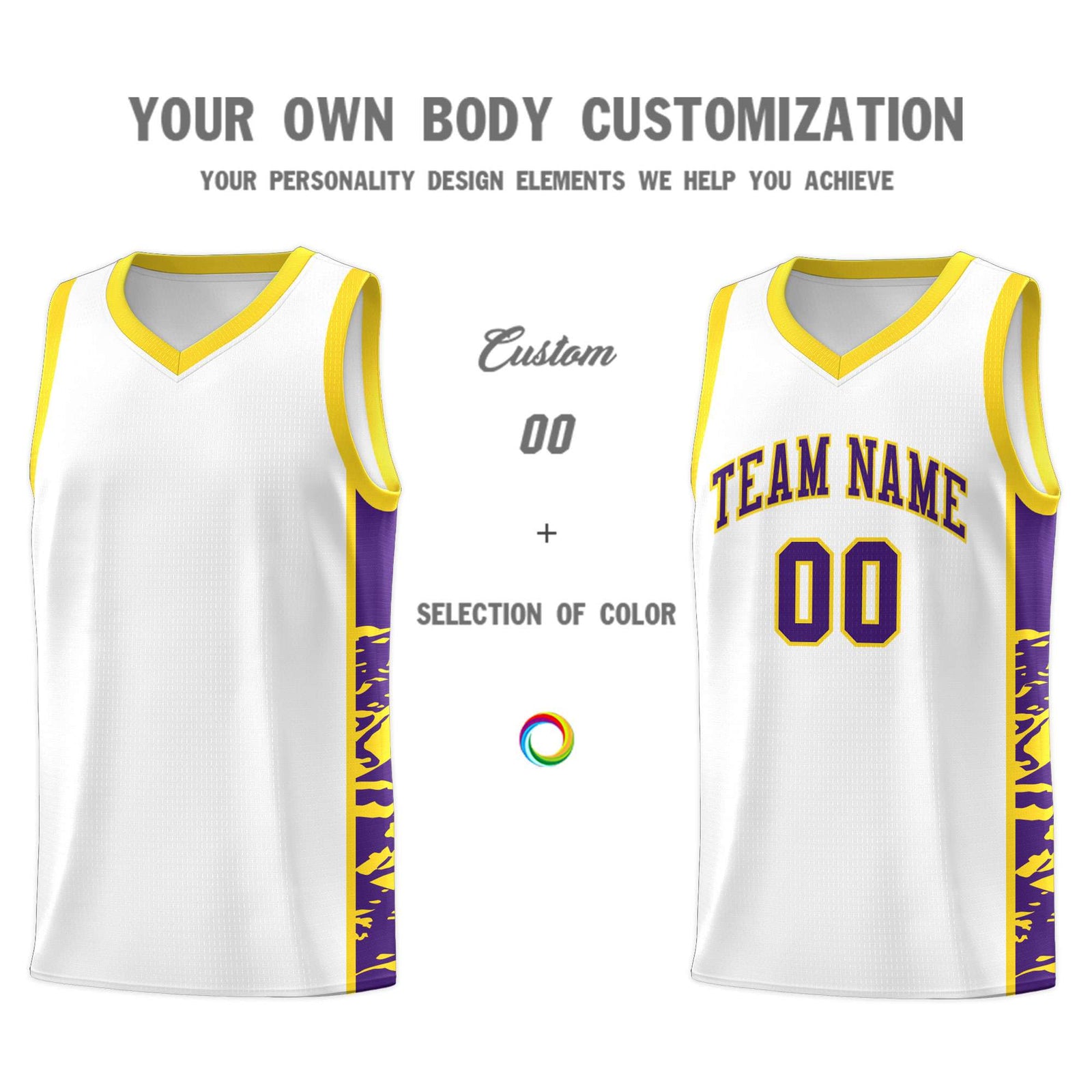 Custom White Gold Side Gradient Pattern Basketball Kits