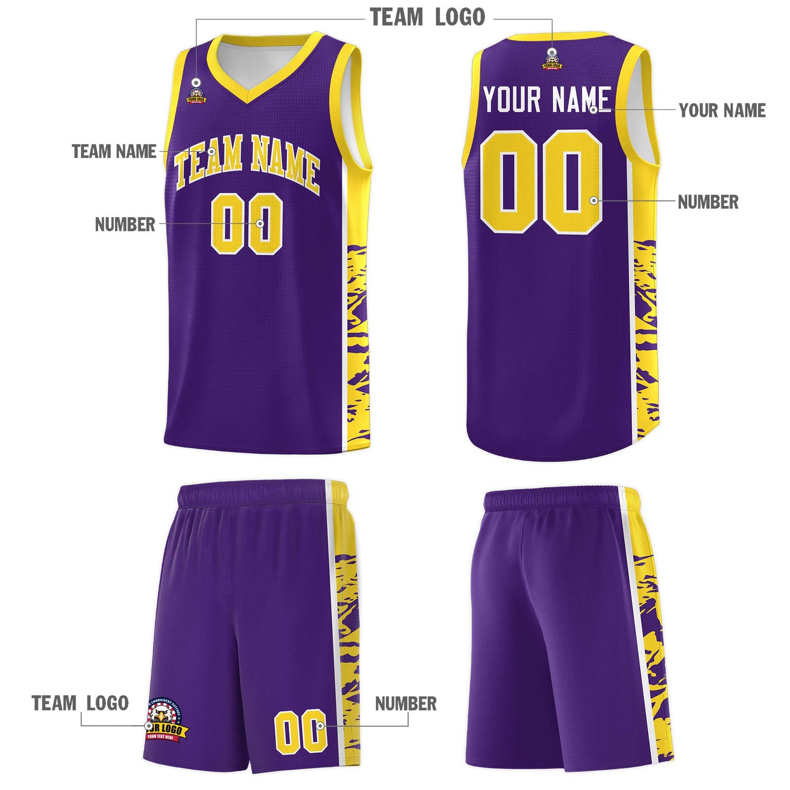 Custom Purple Gold Side Gradient Pattern Basketball Kits