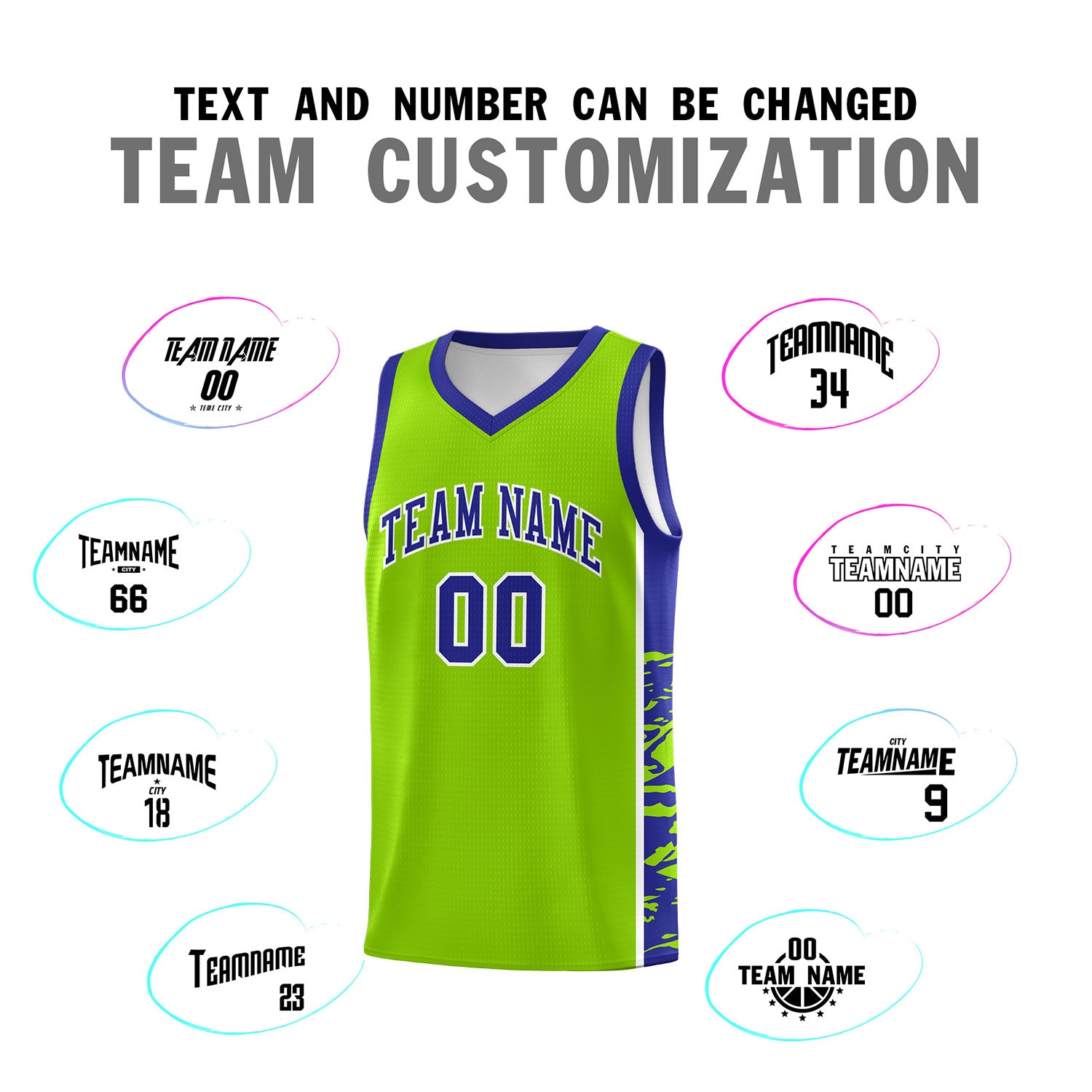 Custom Neon Green Royal Side Gradient Pattern Basketball Kits