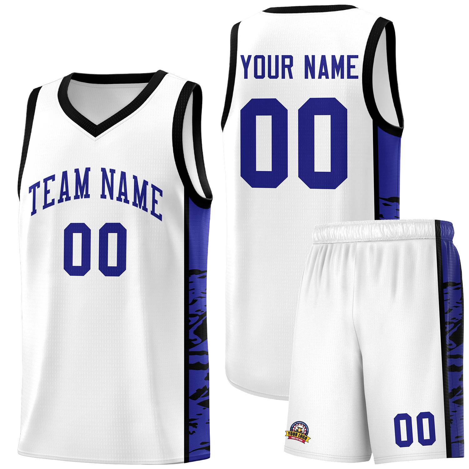 Custom White Black Side Gradient Pattern Basketball Kits