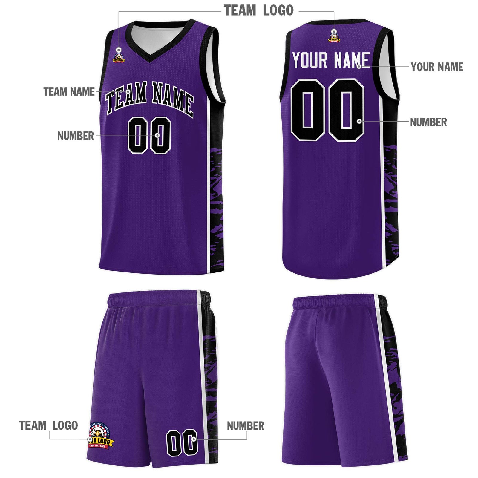 Custom Purple Black Side Gradient Pattern Basketball Kits