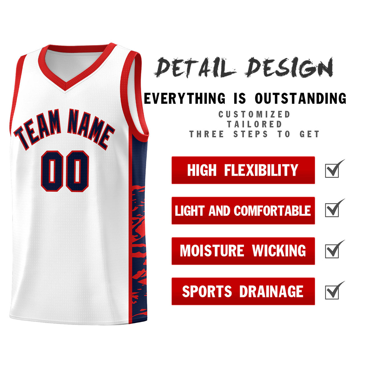Custom White Red Side Gradient Pattern Basketball Kits