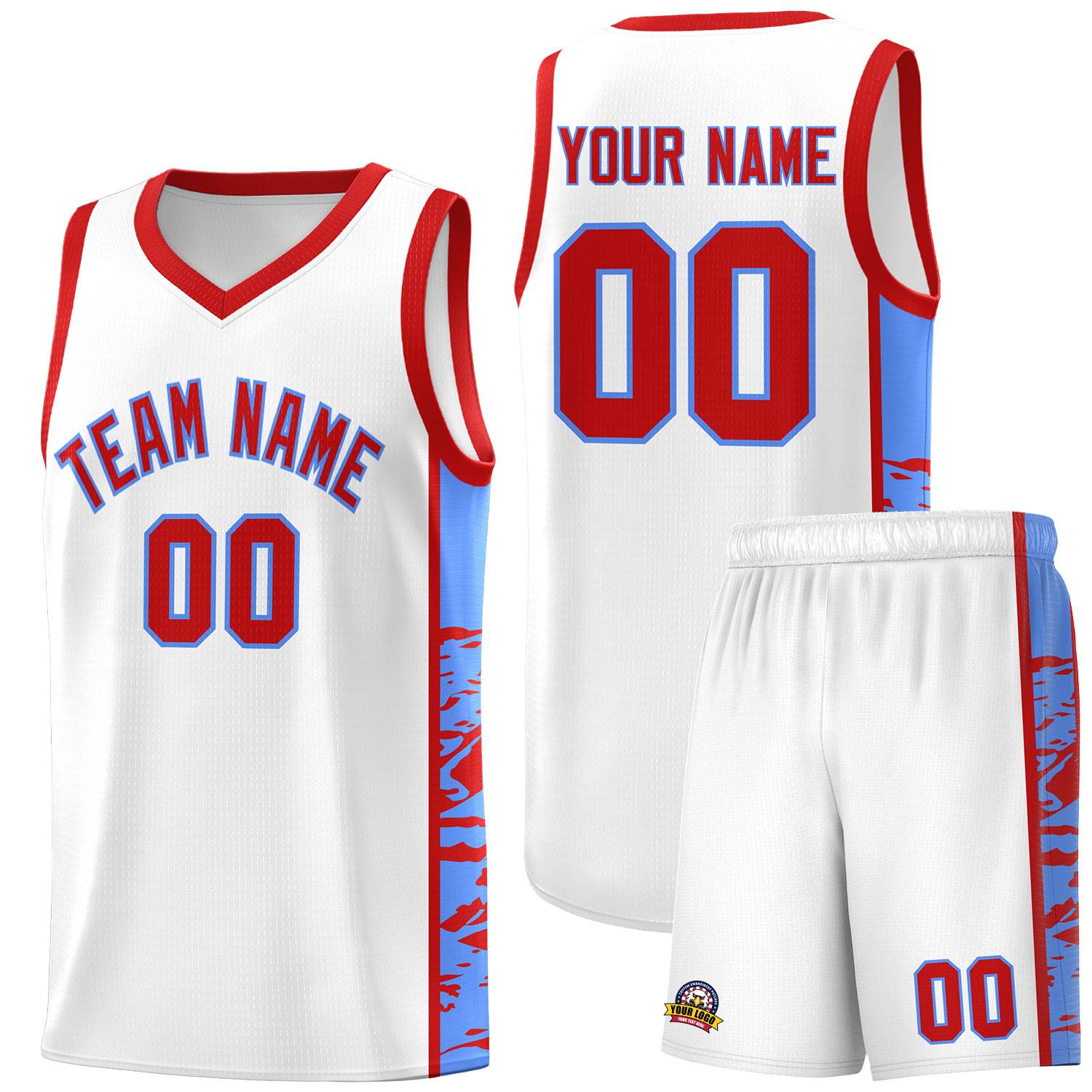 Custom White Red Side Gradient Pattern Basketball Kits