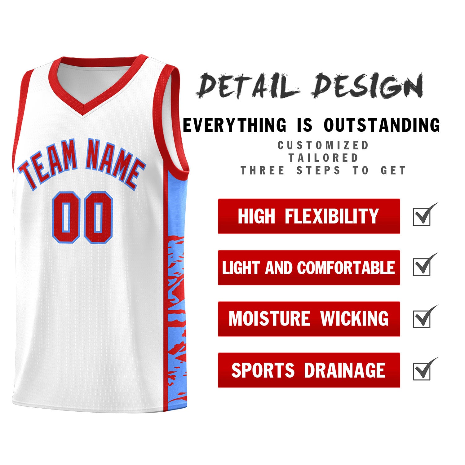 Custom White Red Side Gradient Pattern Basketball Kits
