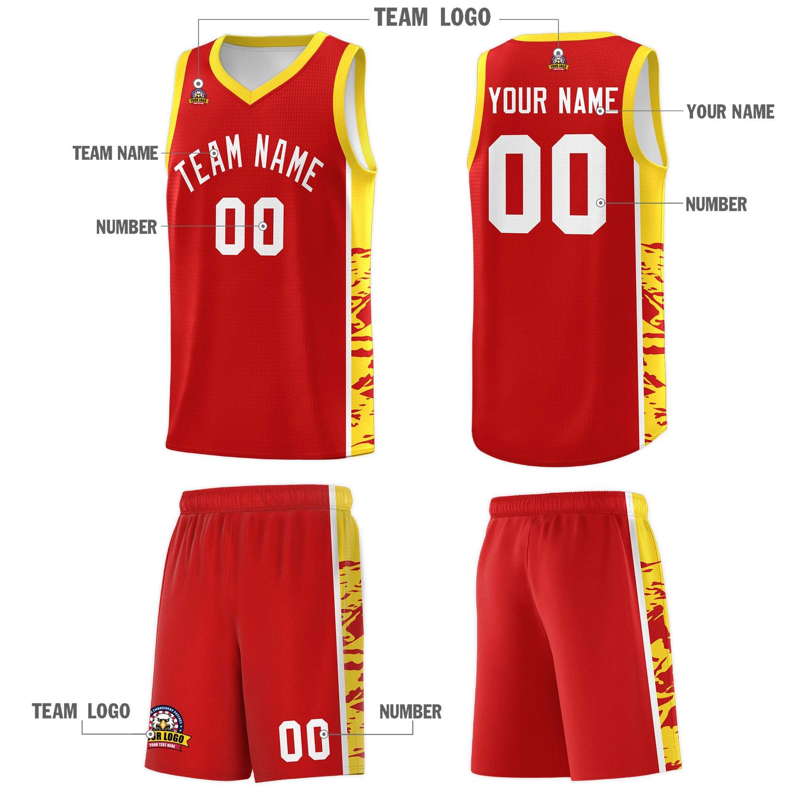 Custom Red Gold Side Gradient Pattern Basketball Kits