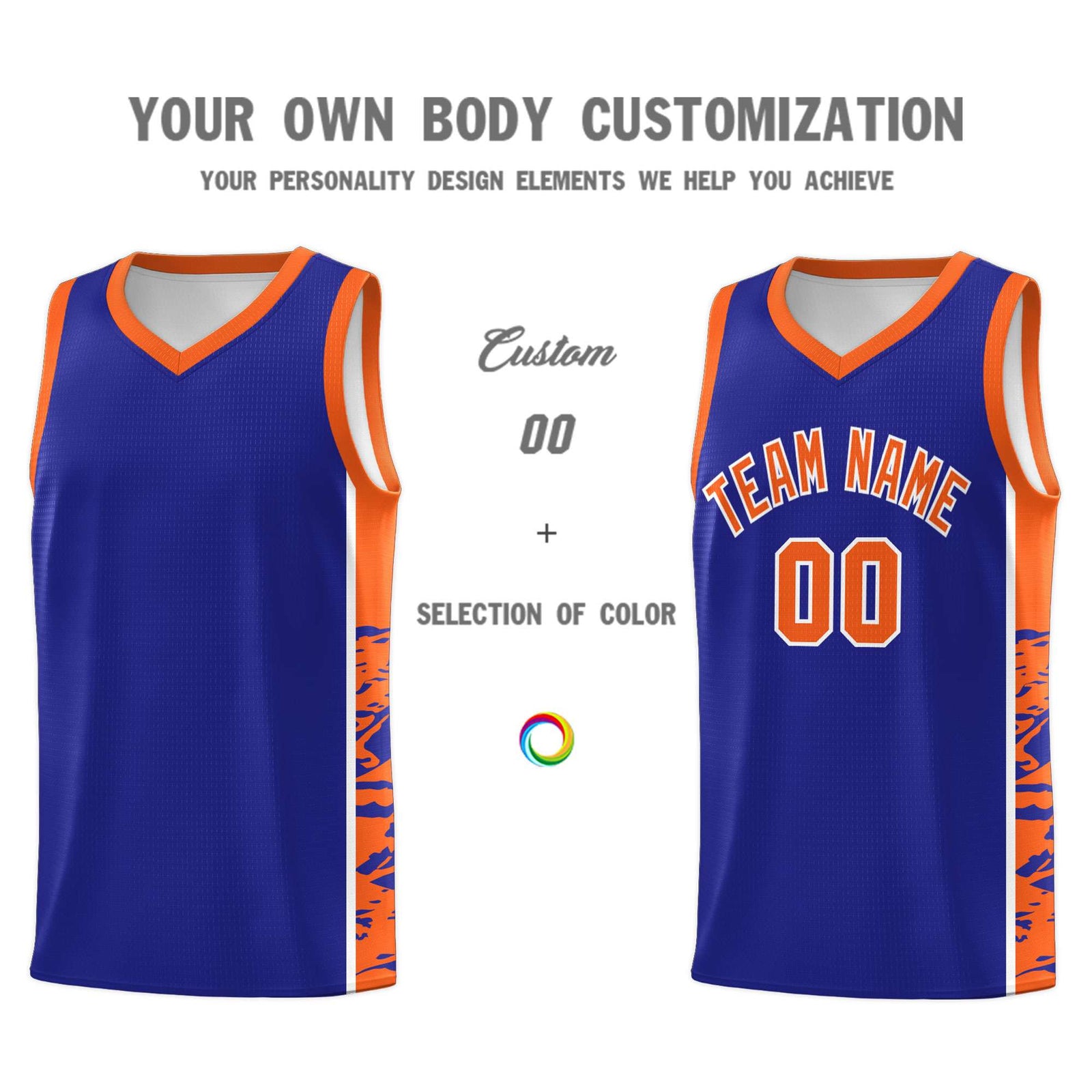 Custom Royal Orange Side Gradient Pattern Basketball Kits