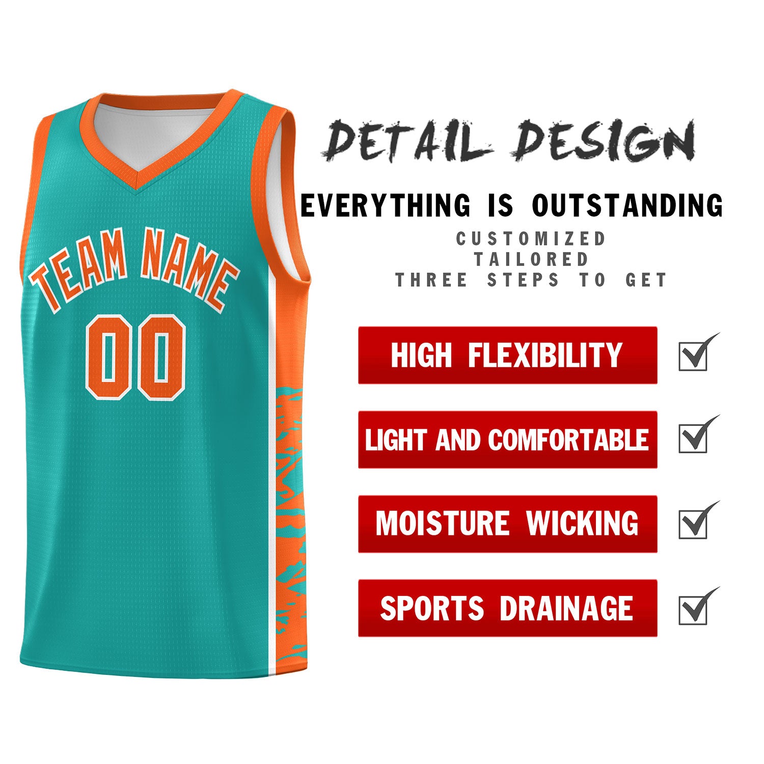 Custom Aqua Orange Side Gradient Pattern Basketball Kits