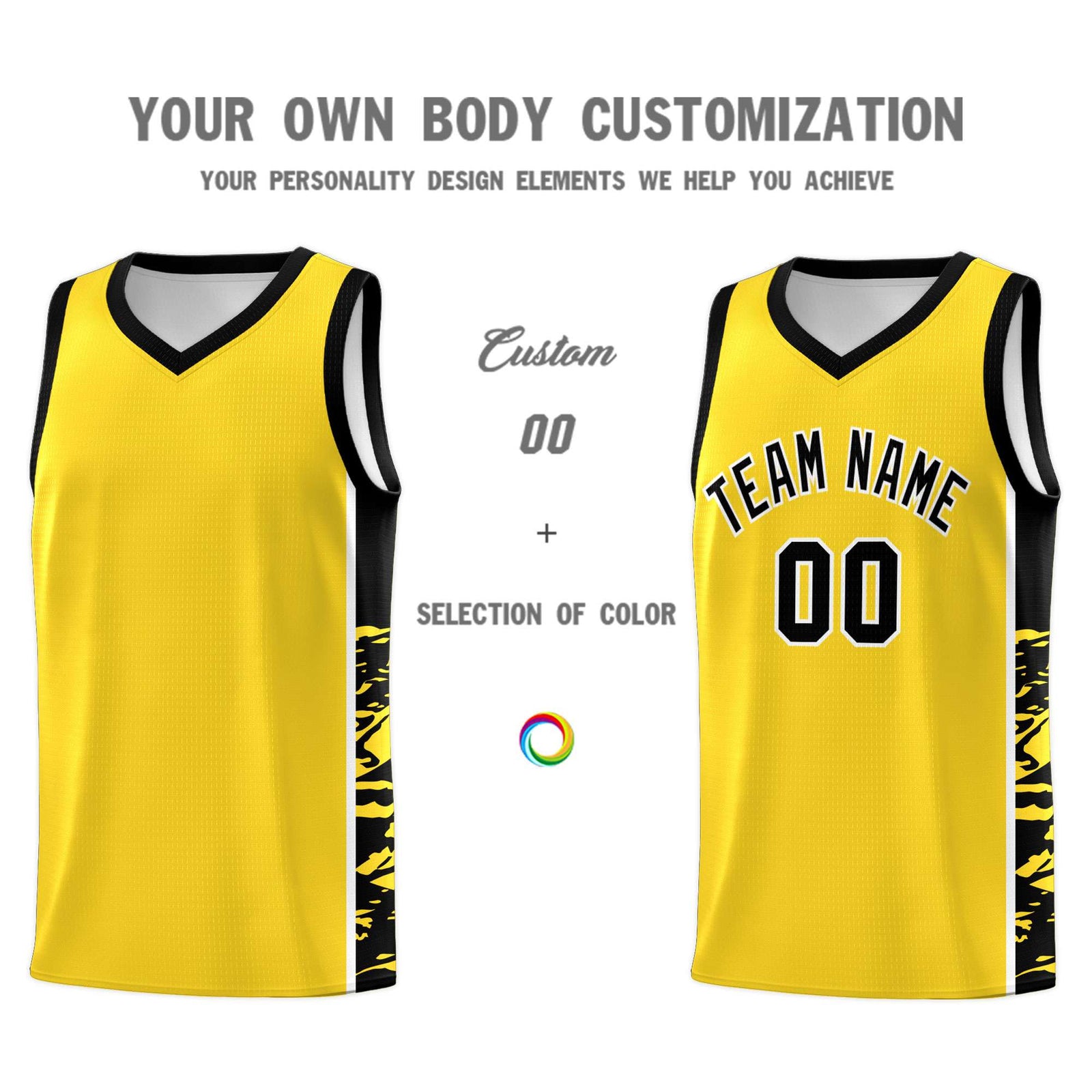Custom Gold Black Side Gradient Pattern Basketball Kits