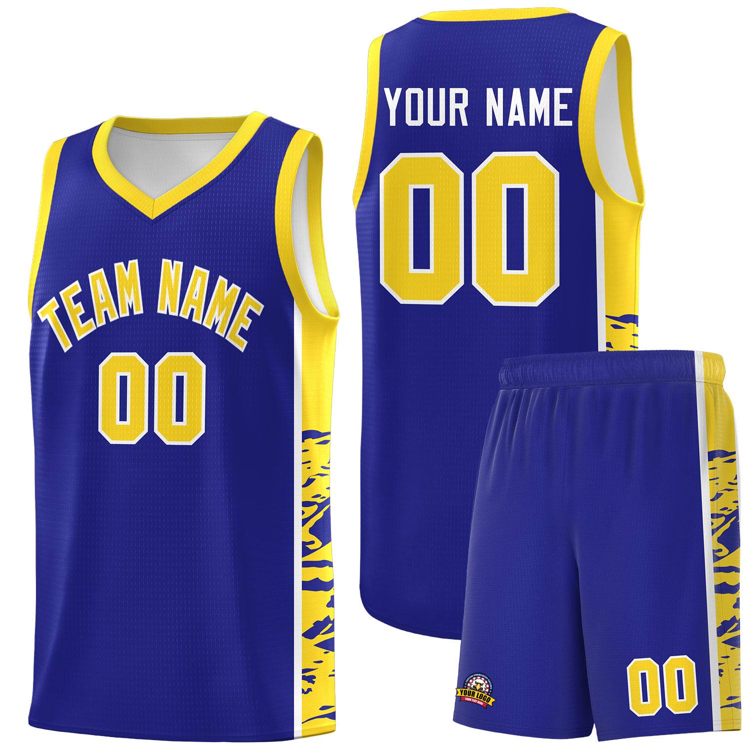 Custom Royal Gold Side Gradient Pattern Basketball Kits