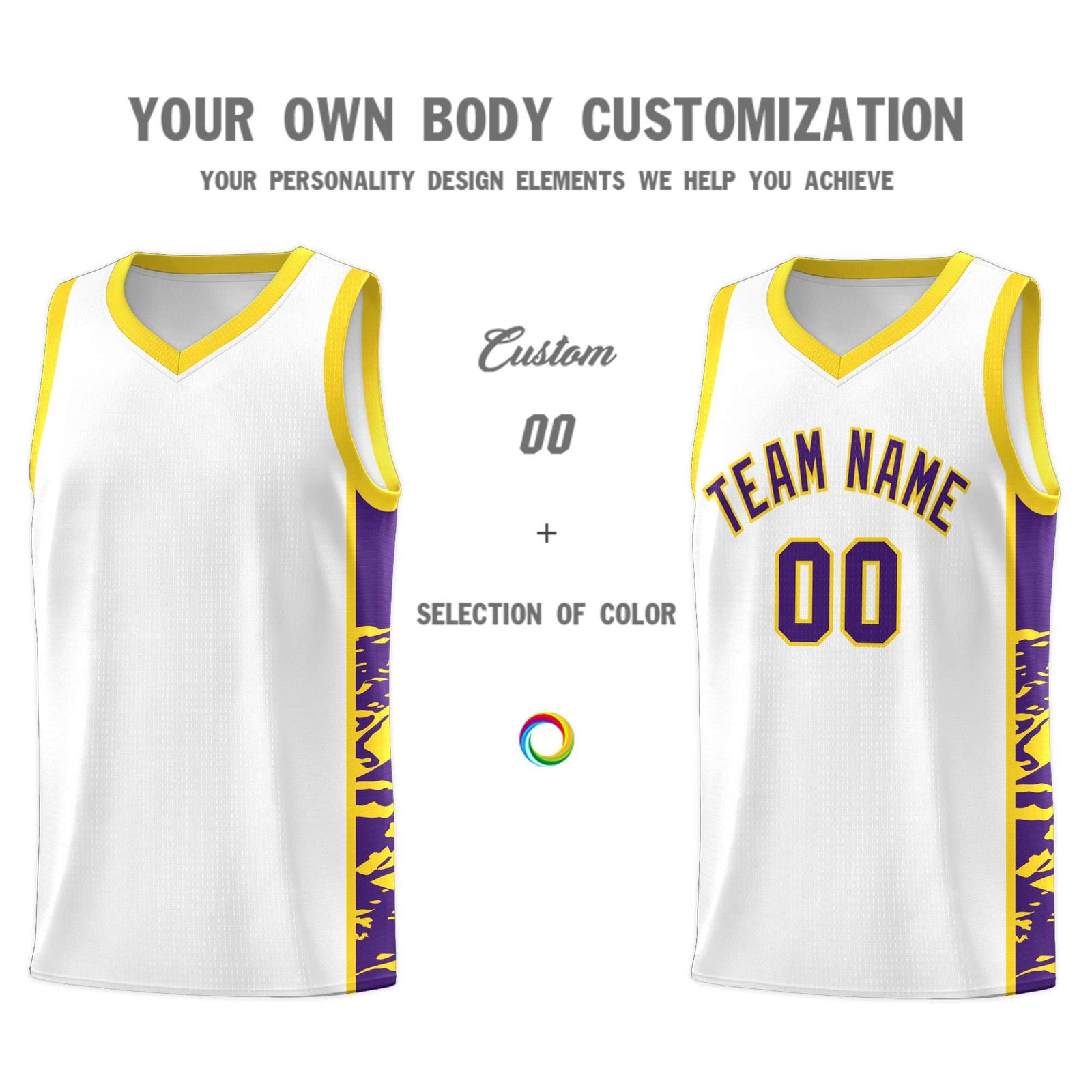 Custom White Gold Side Gradient Pattern Basketball Kits
