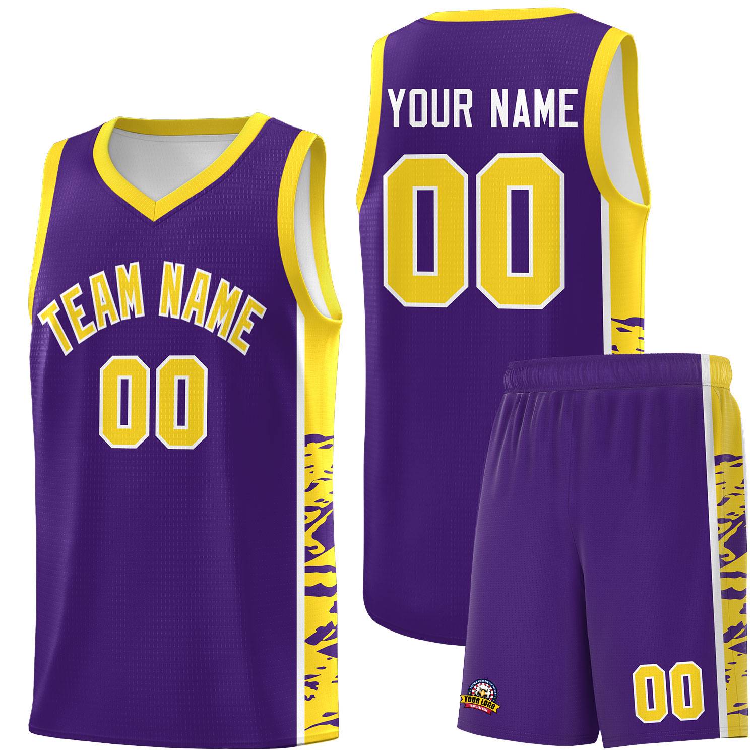 Custom Purple Gold Side Gradient Pattern Basketball Kits