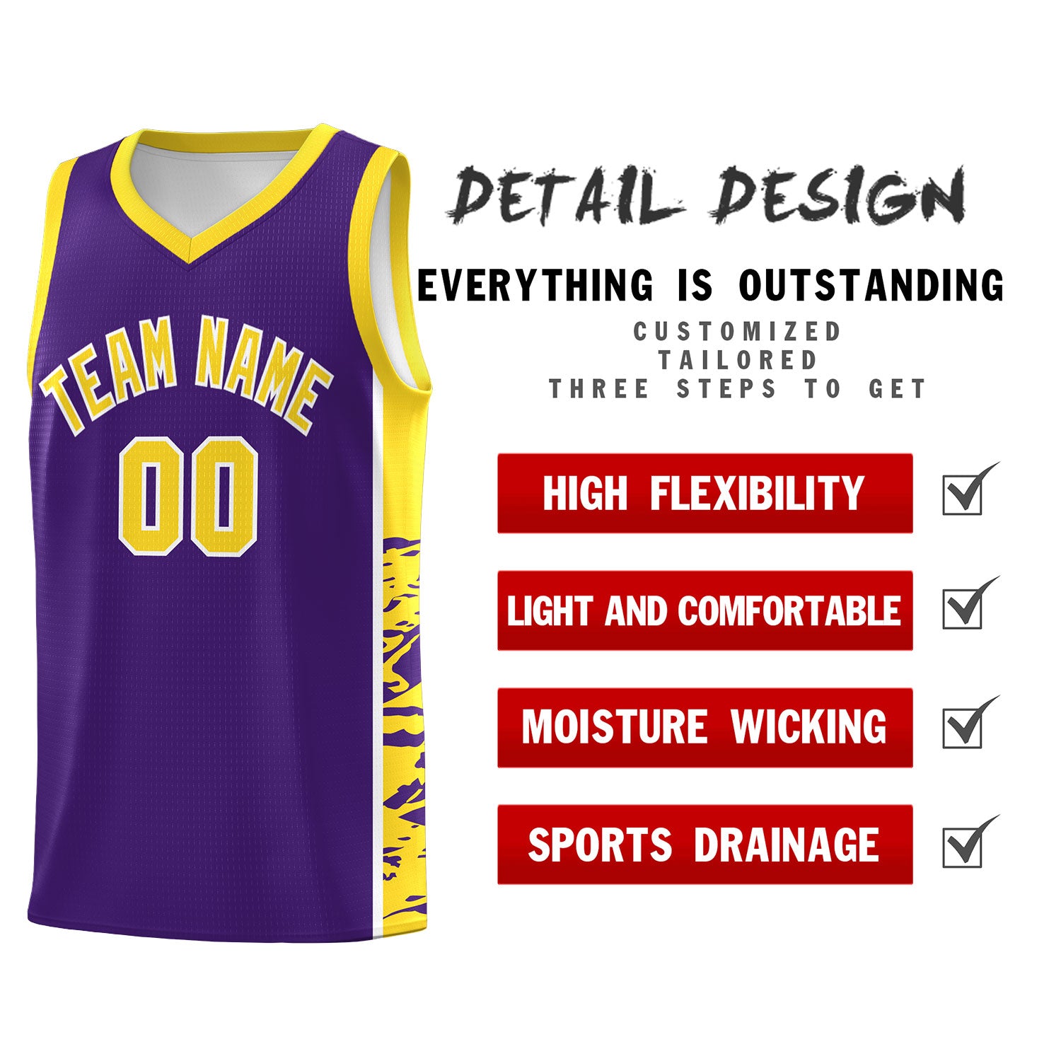 Custom Purple Gold Side Gradient Pattern Basketball Kits