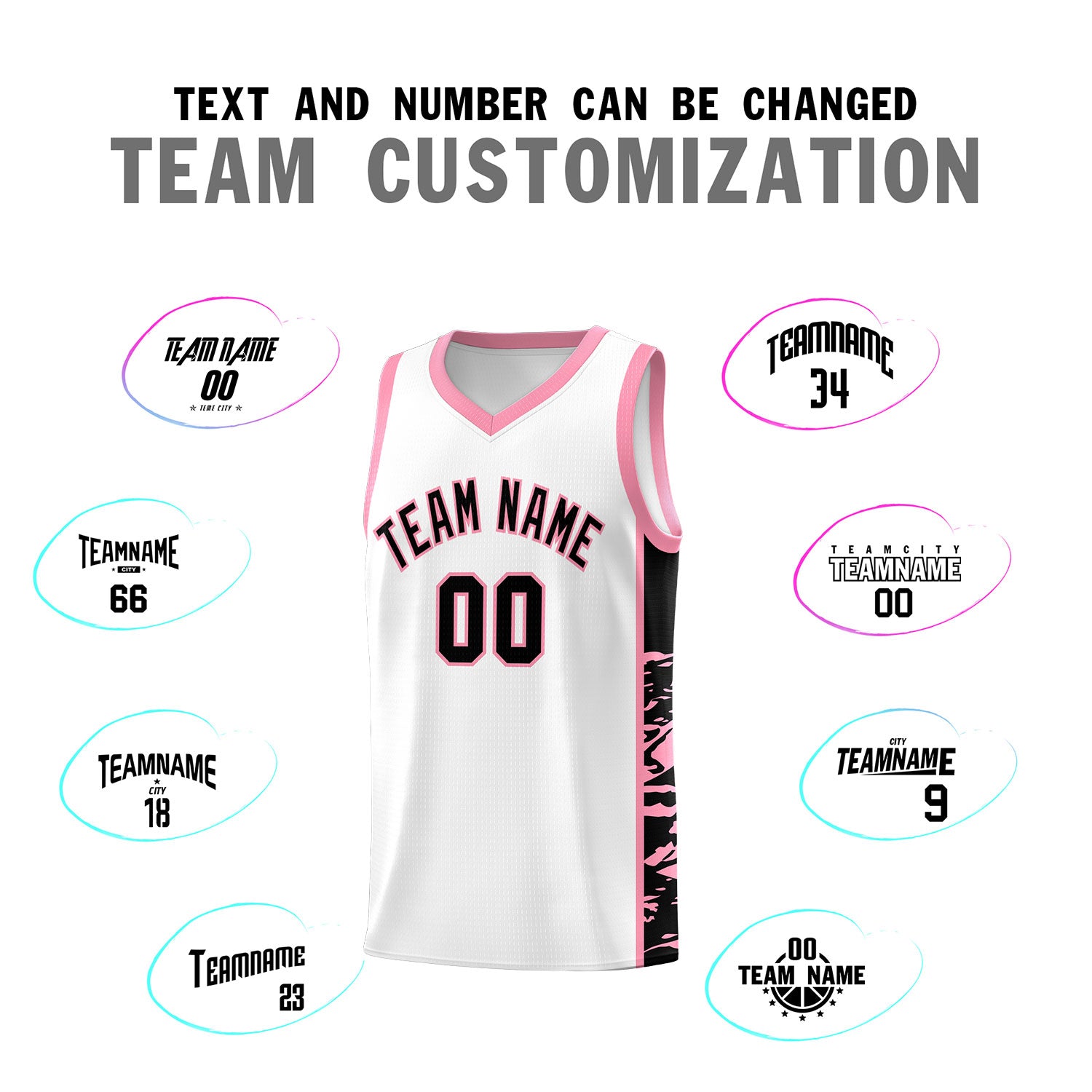 Custom White Light Pink Side Gradient Pattern Basketball Kits