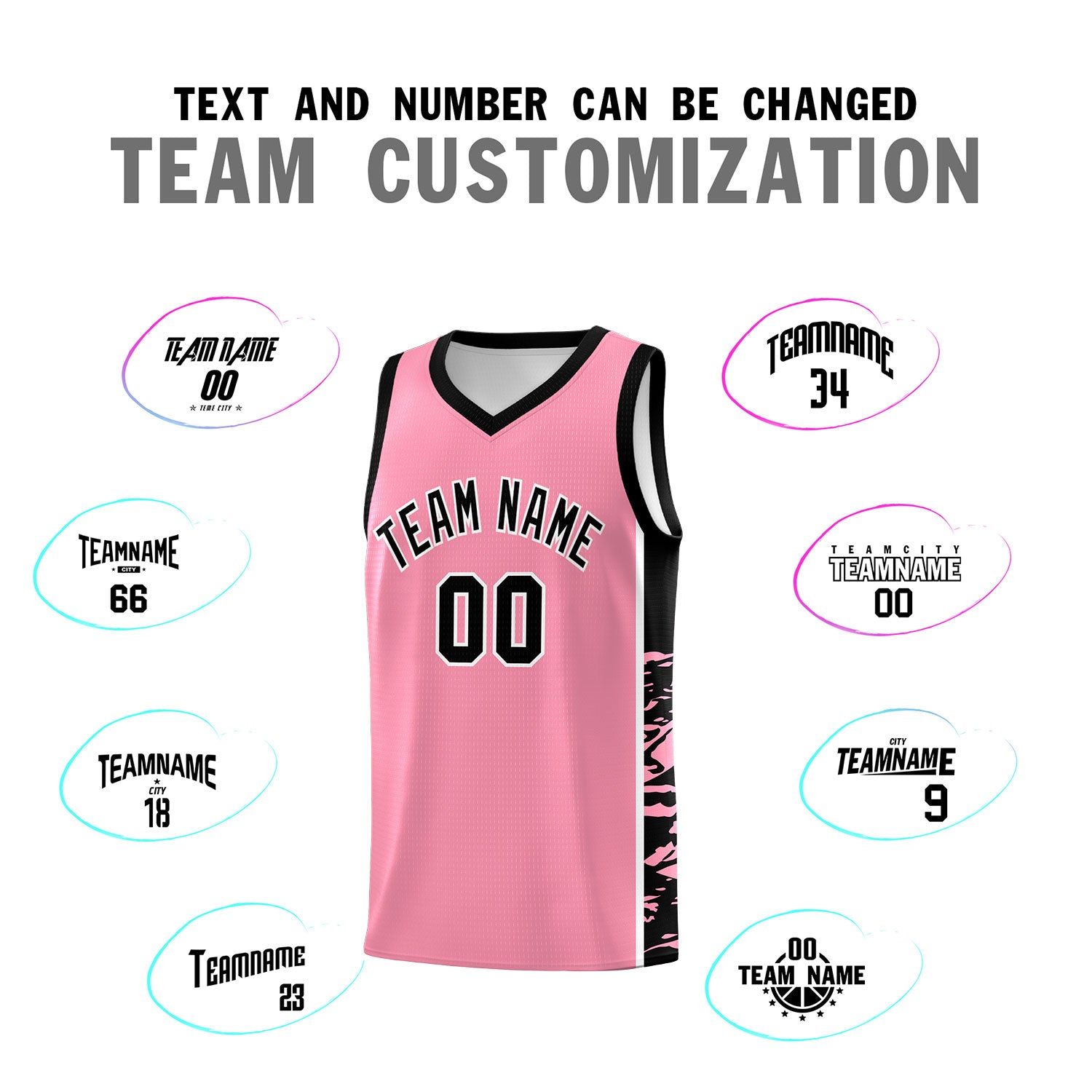 Custom Light Pink Black Side Gradient Pattern Basketball Kits