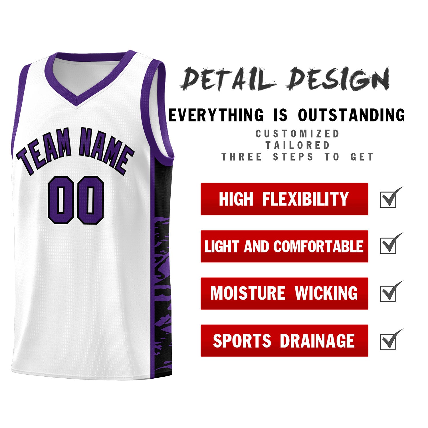 Custom White Purple Side Gradient Pattern Basketball Kits