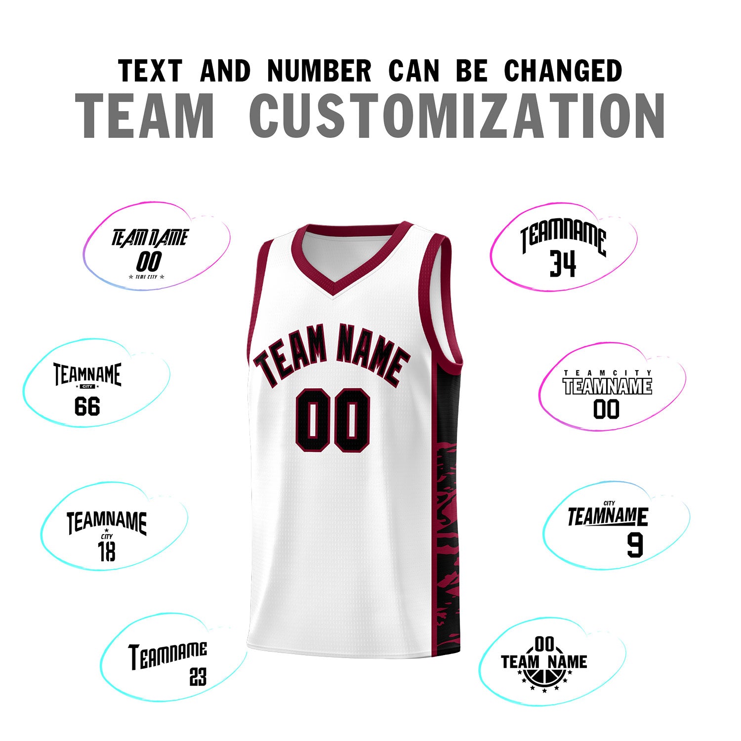 Custom White Crimson Side Gradient Pattern Basketball Kits