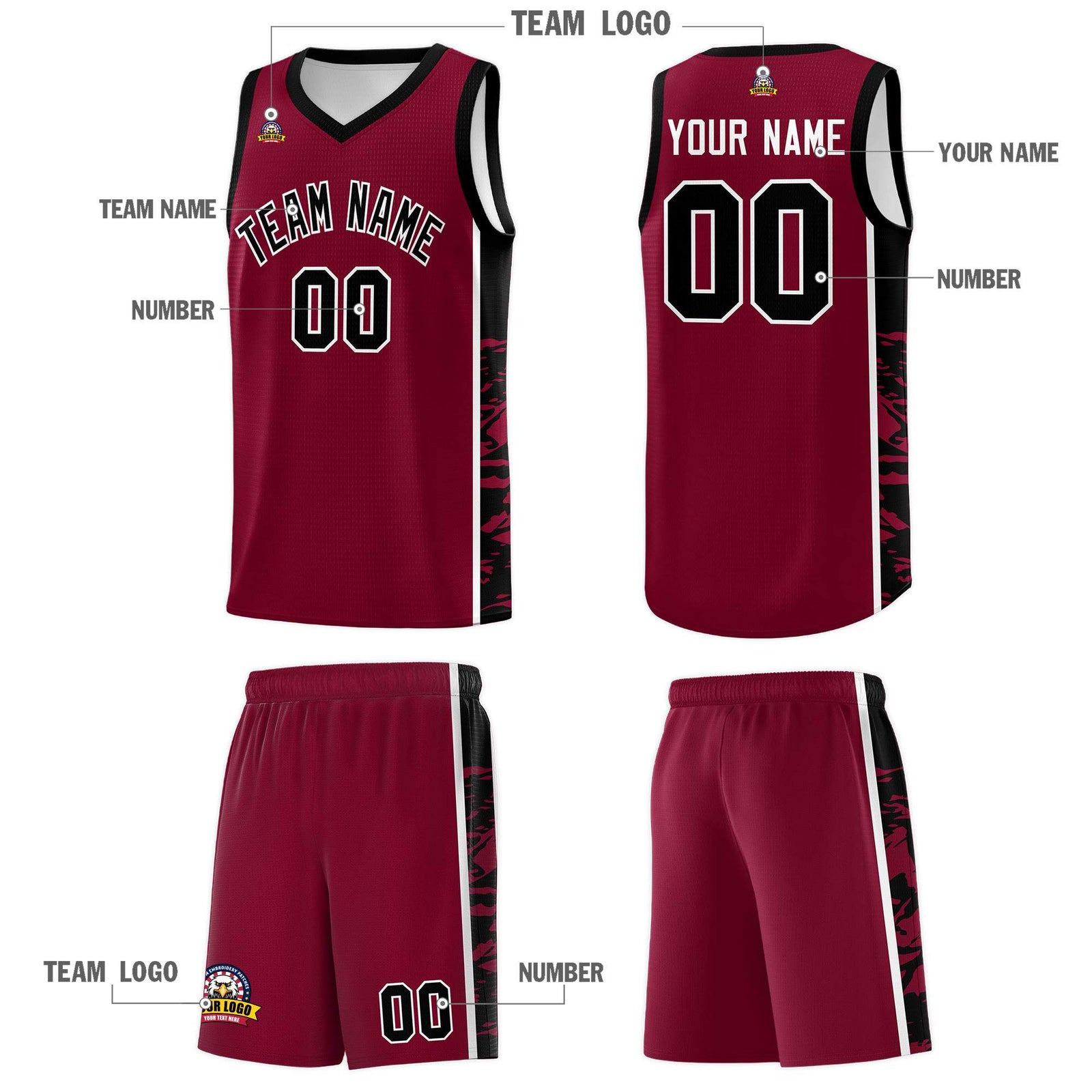 Custom Crimson Black Side Gradient Pattern Basketball Kits