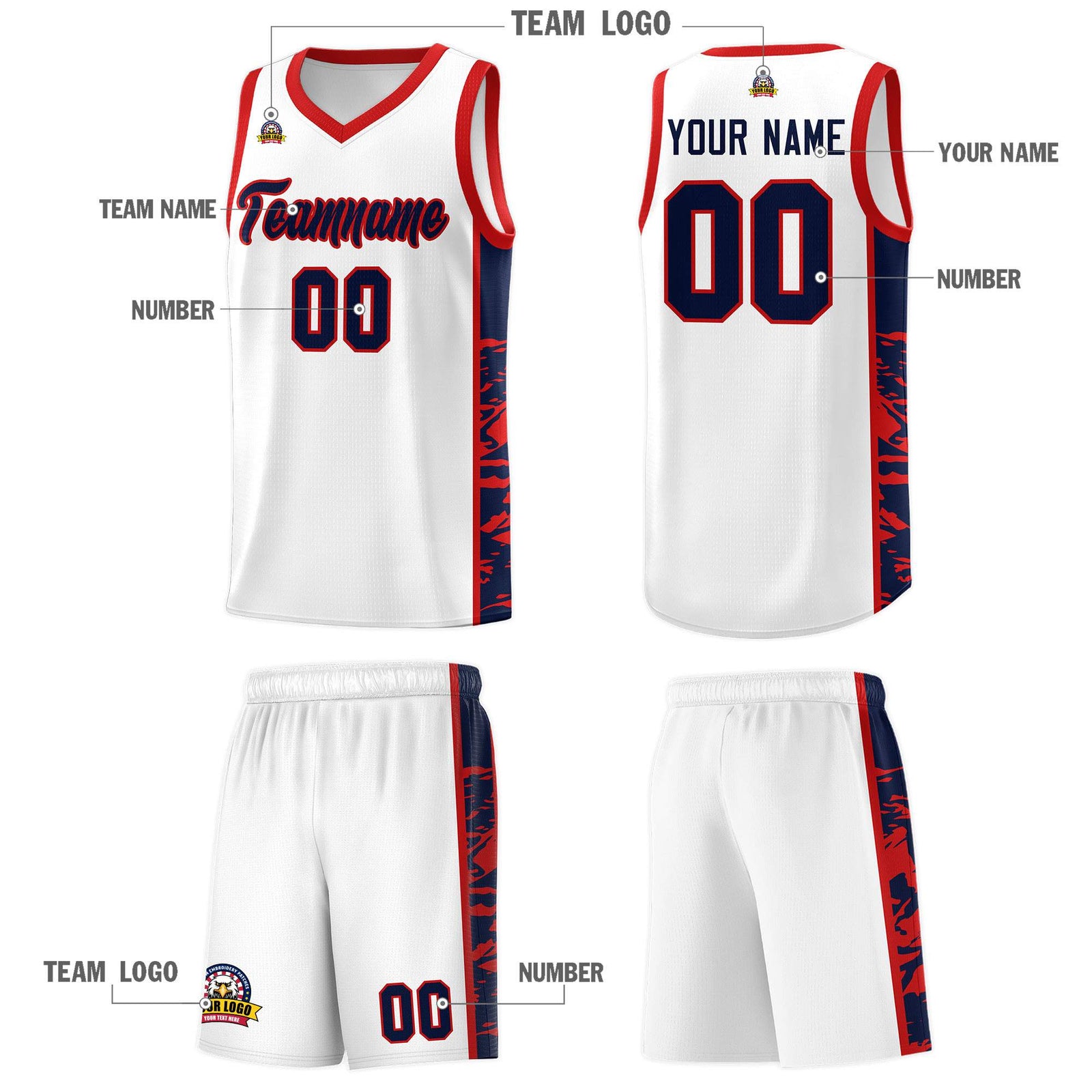 Custom White Red Side Gradient Pattern Basketball Kits