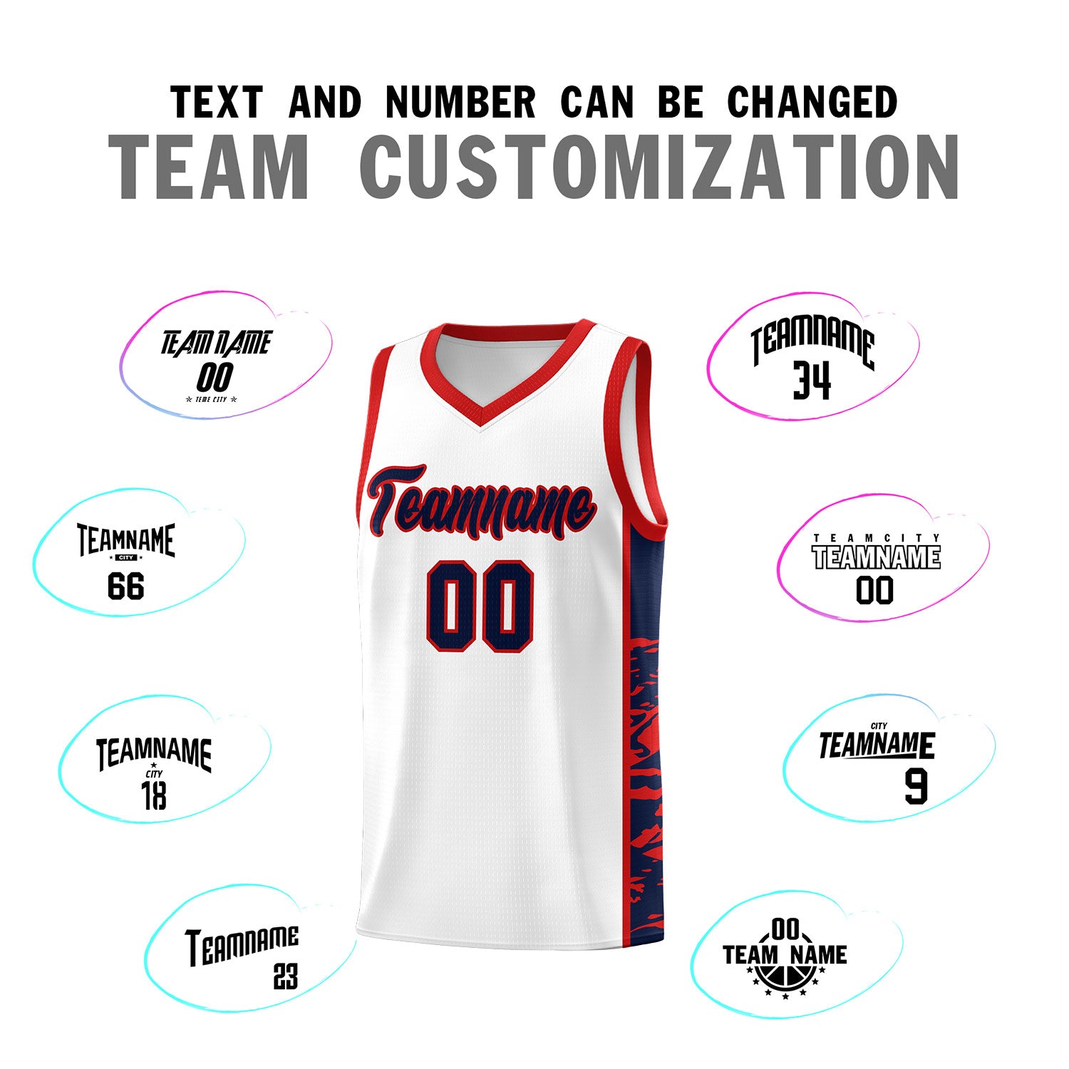 Custom White Red Side Gradient Pattern Basketball Kits