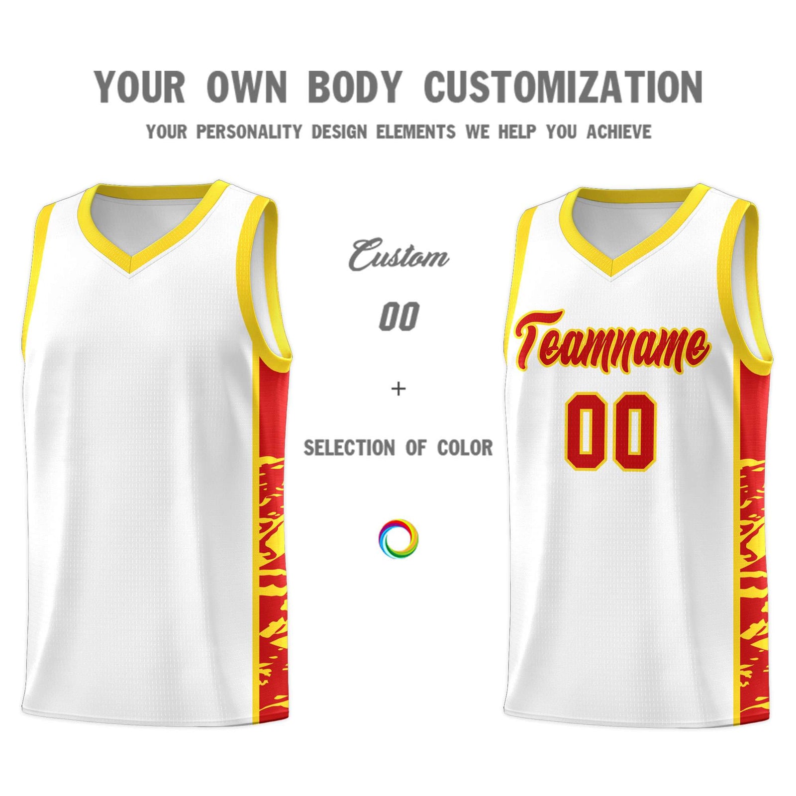 Custom White Gold Side Gradient Pattern Basketball Kits