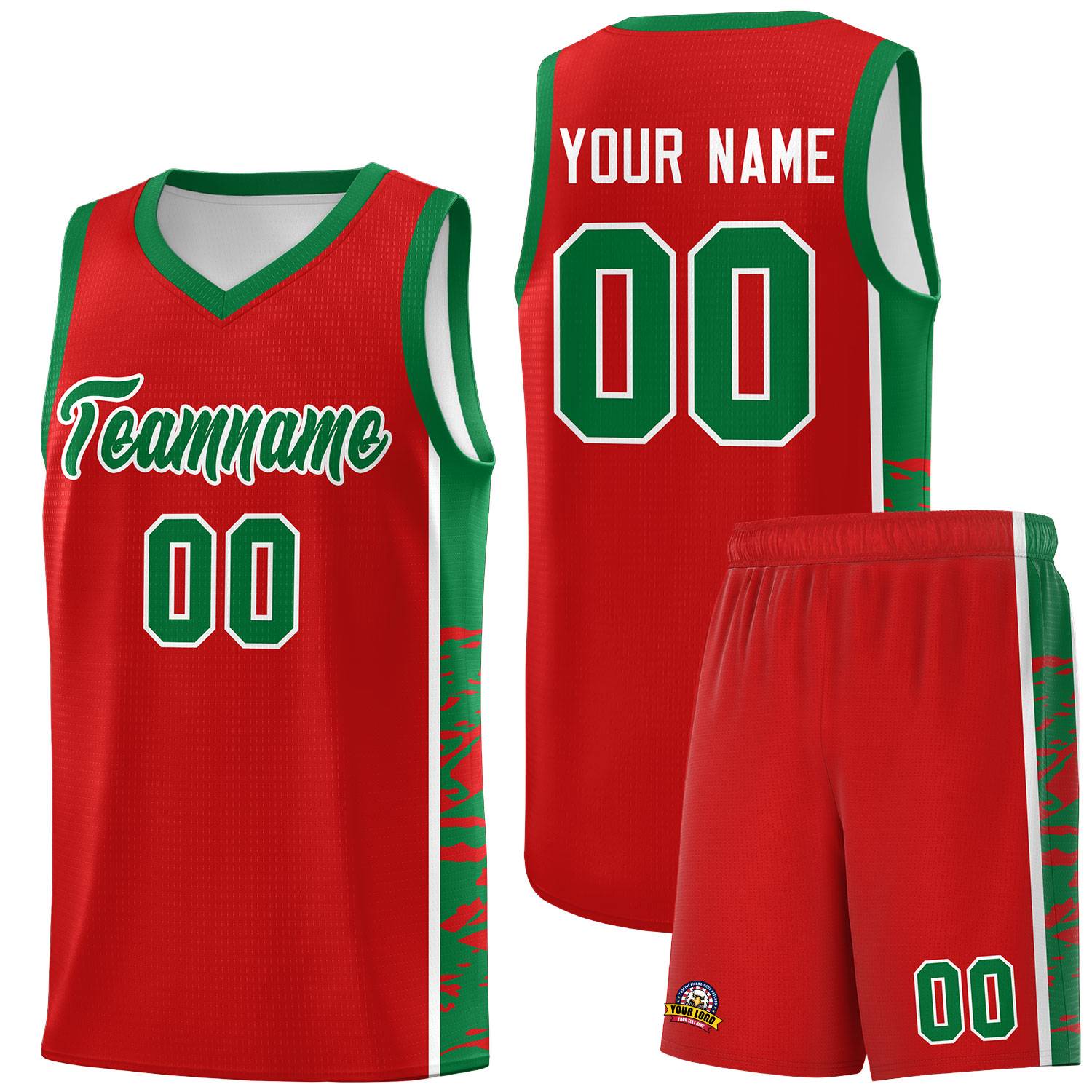 Custom Red Kelly Green Side Gradient Pattern Basketball Kits
