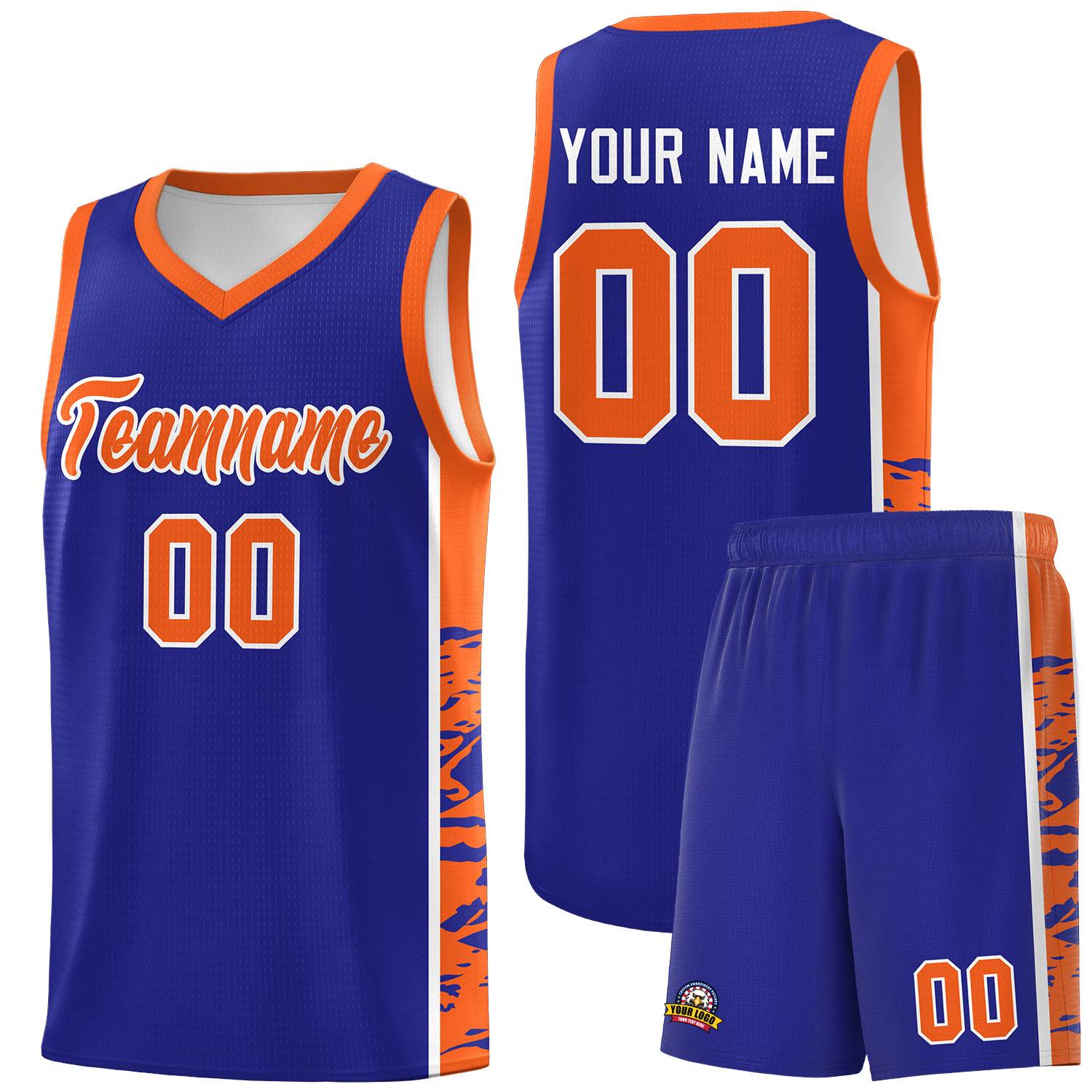 Custom Royal Orange Side Gradient Pattern Basketball Kits