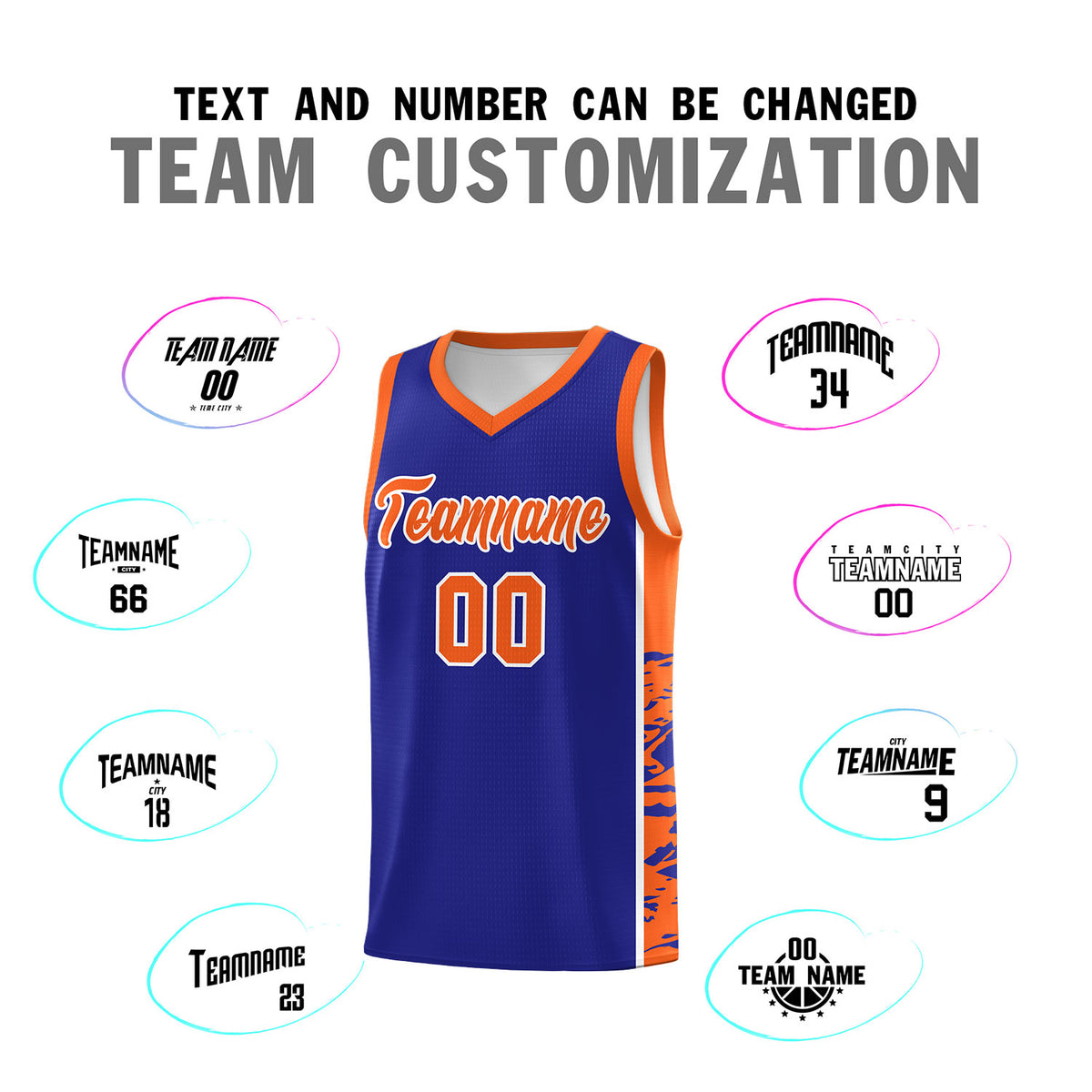 Custom Royal Orange Side Gradient Pattern Basketball Kits