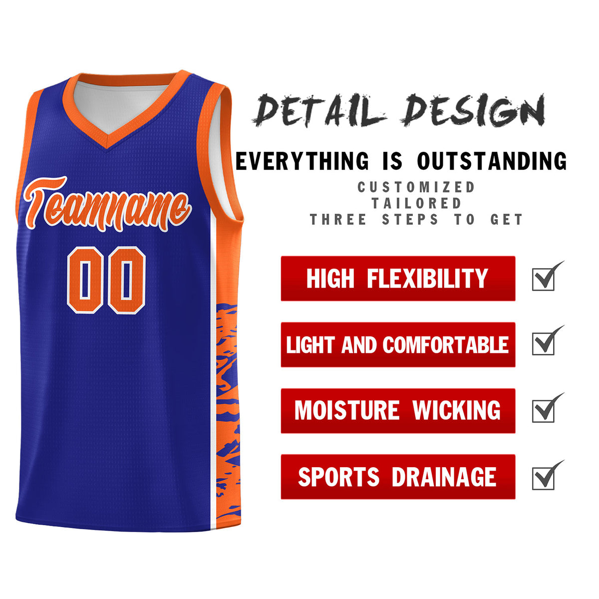 Custom Royal Orange Side Gradient Pattern Basketball Kits
