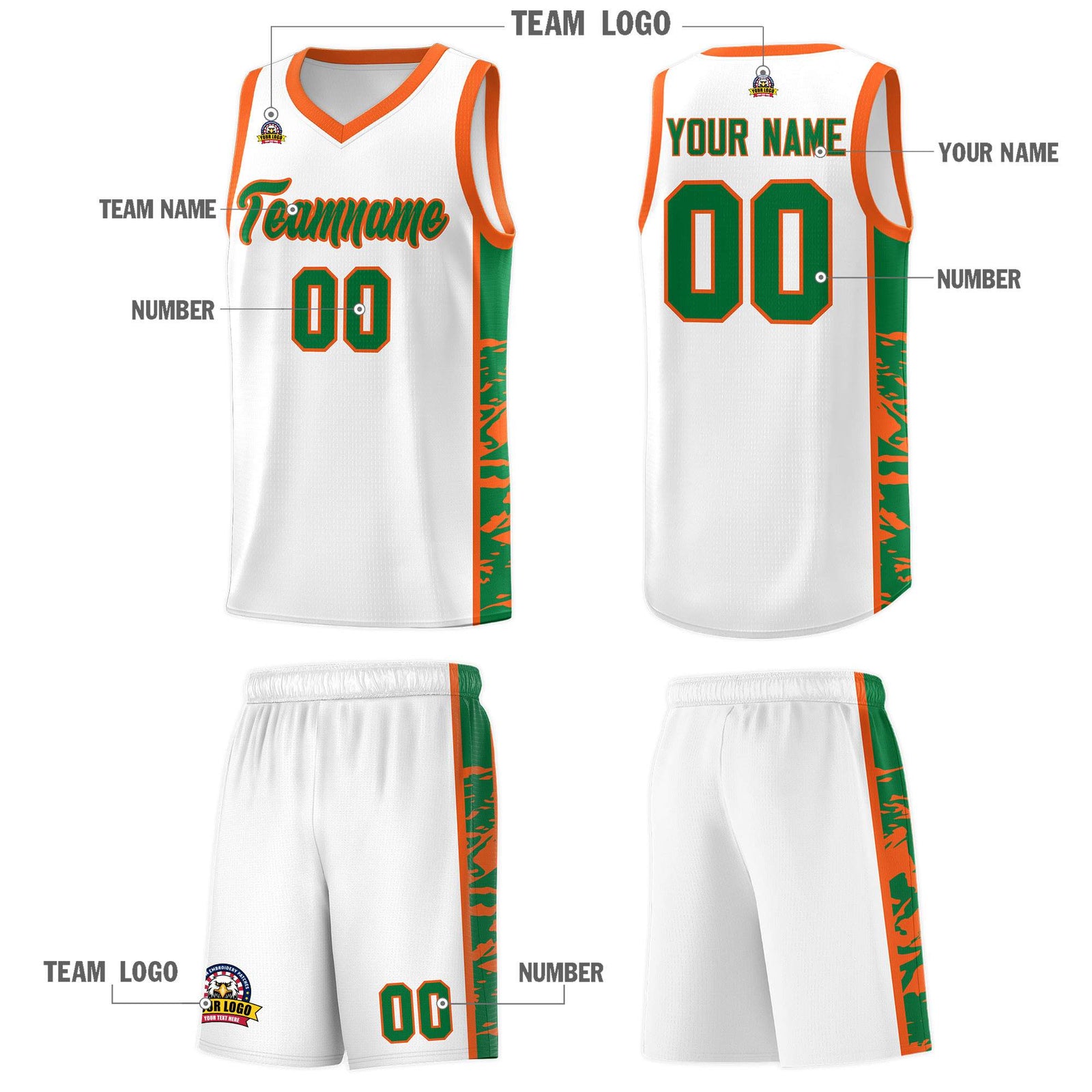 Custom White Orange Side Gradient Pattern Basketball Kits