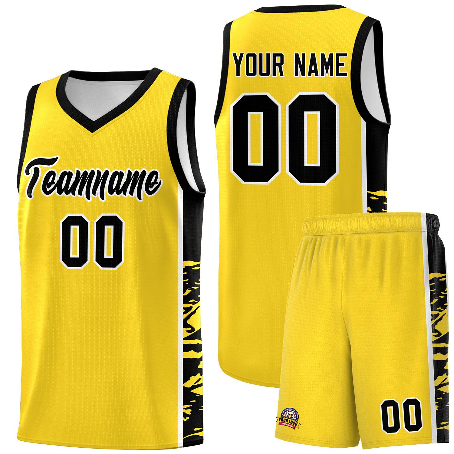 Custom Gold Black Side Gradient Pattern Basketball Kits