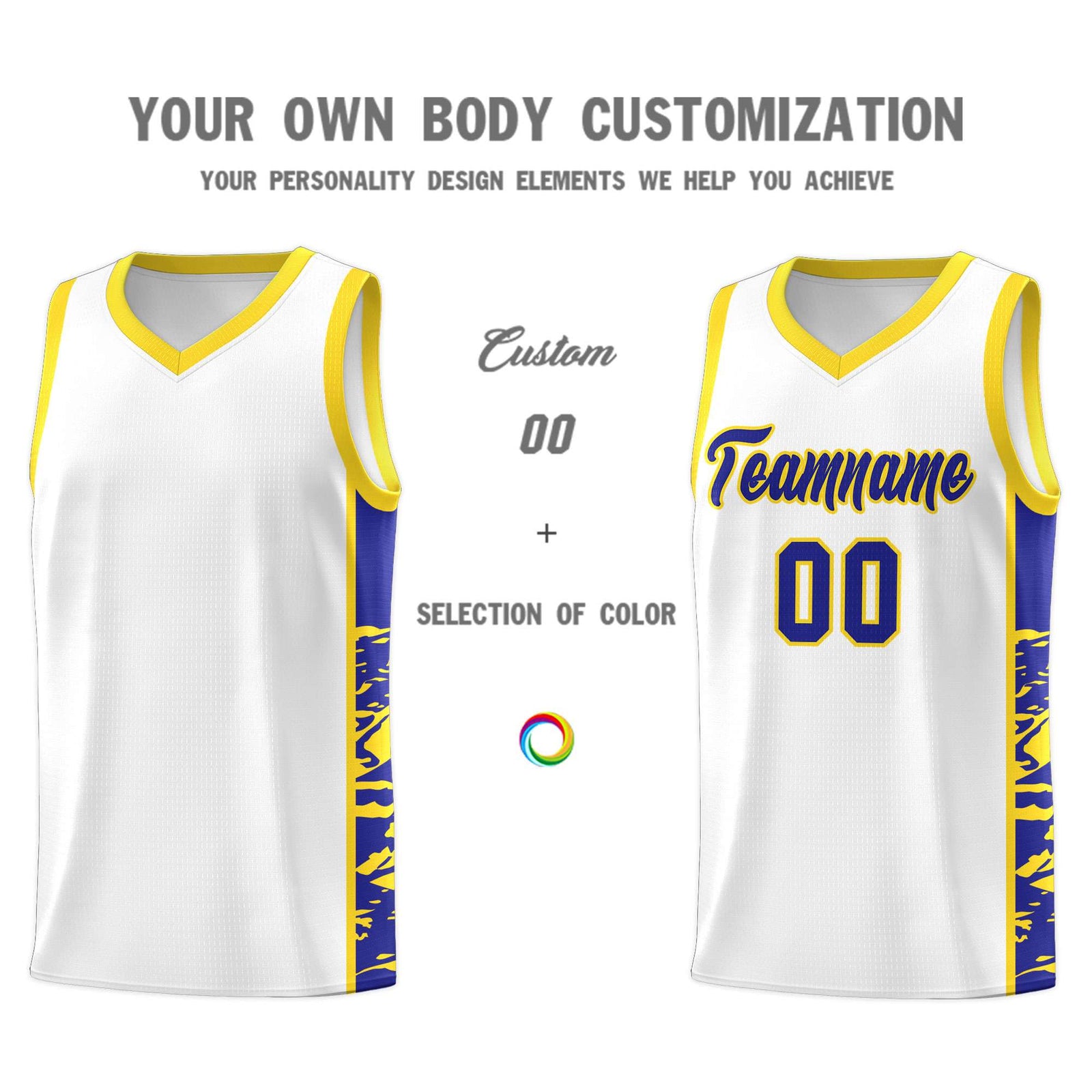 Custom White Gold Side Gradient Pattern Basketball Kits