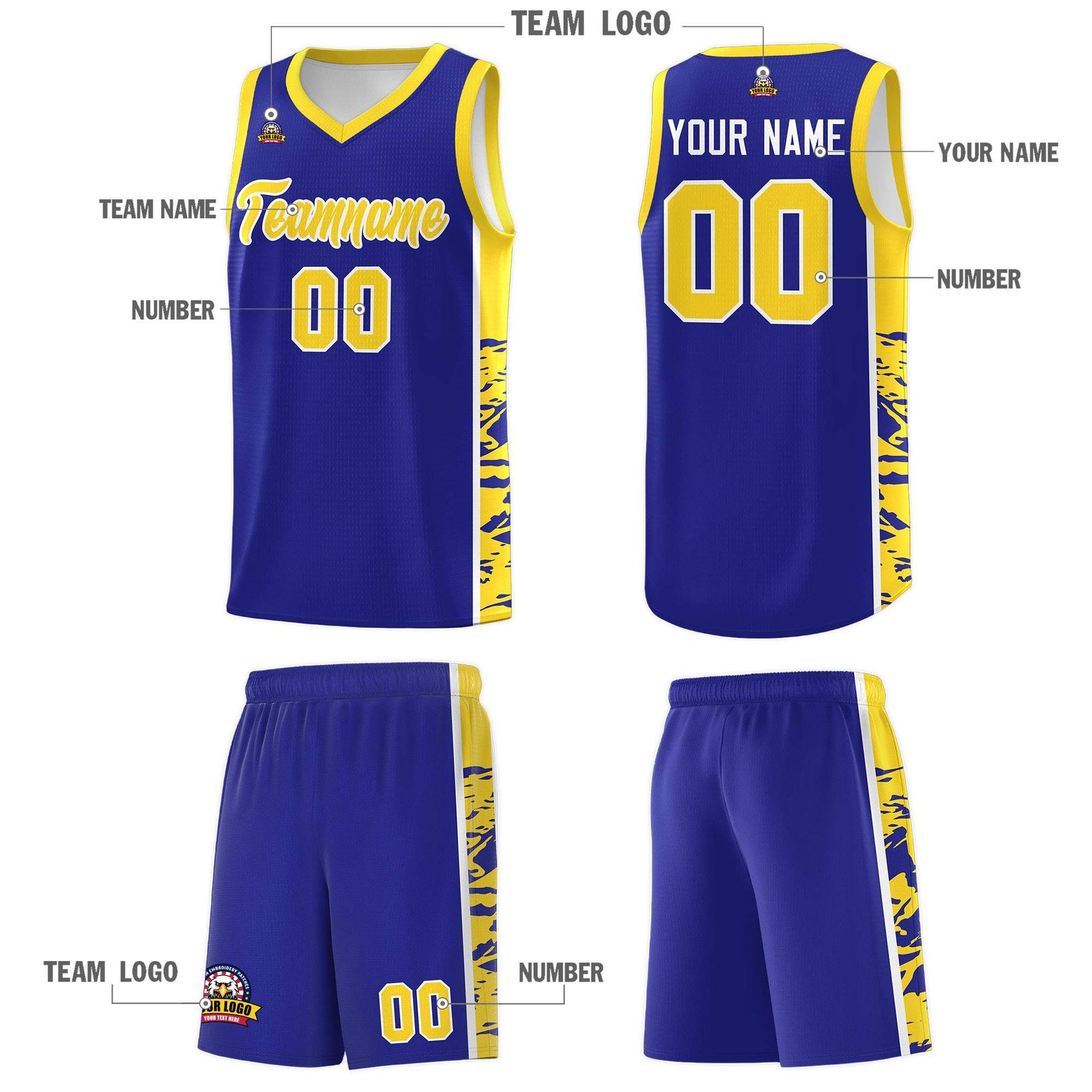 Custom Royal Gold Side Gradient Pattern Basketball Kits