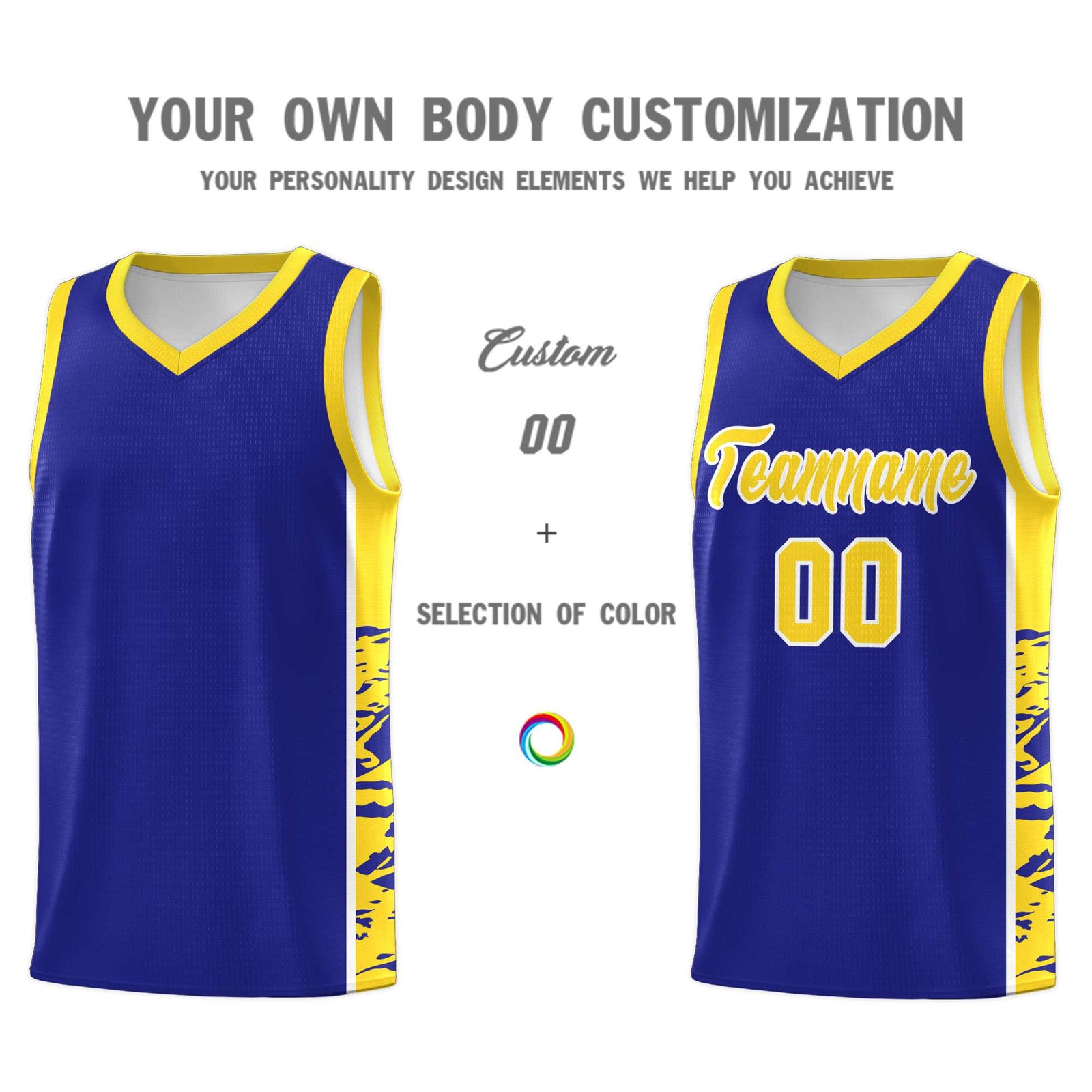 Custom Royal Gold Side Gradient Pattern Basketball Kits