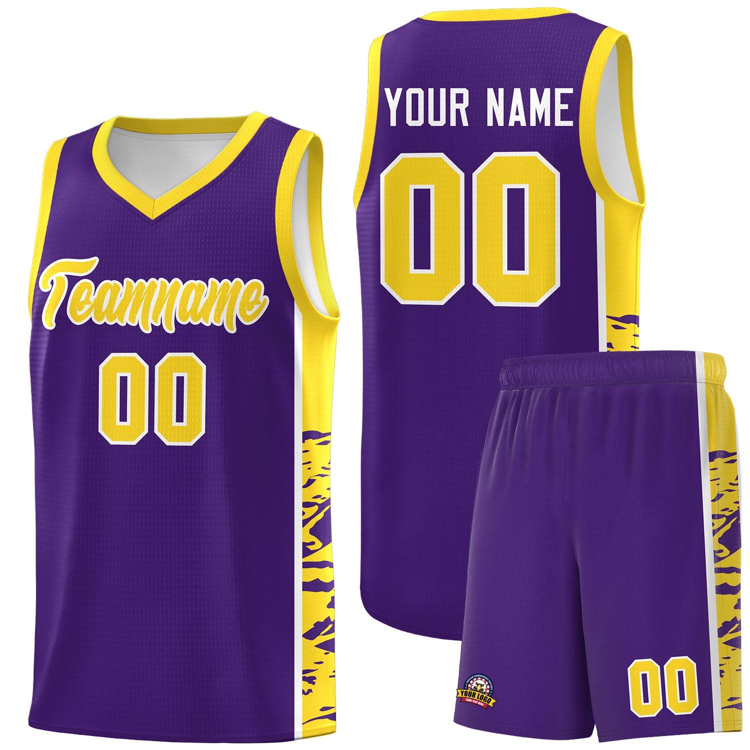 Custom Purple Gold Side Gradient Pattern Basketball Kits