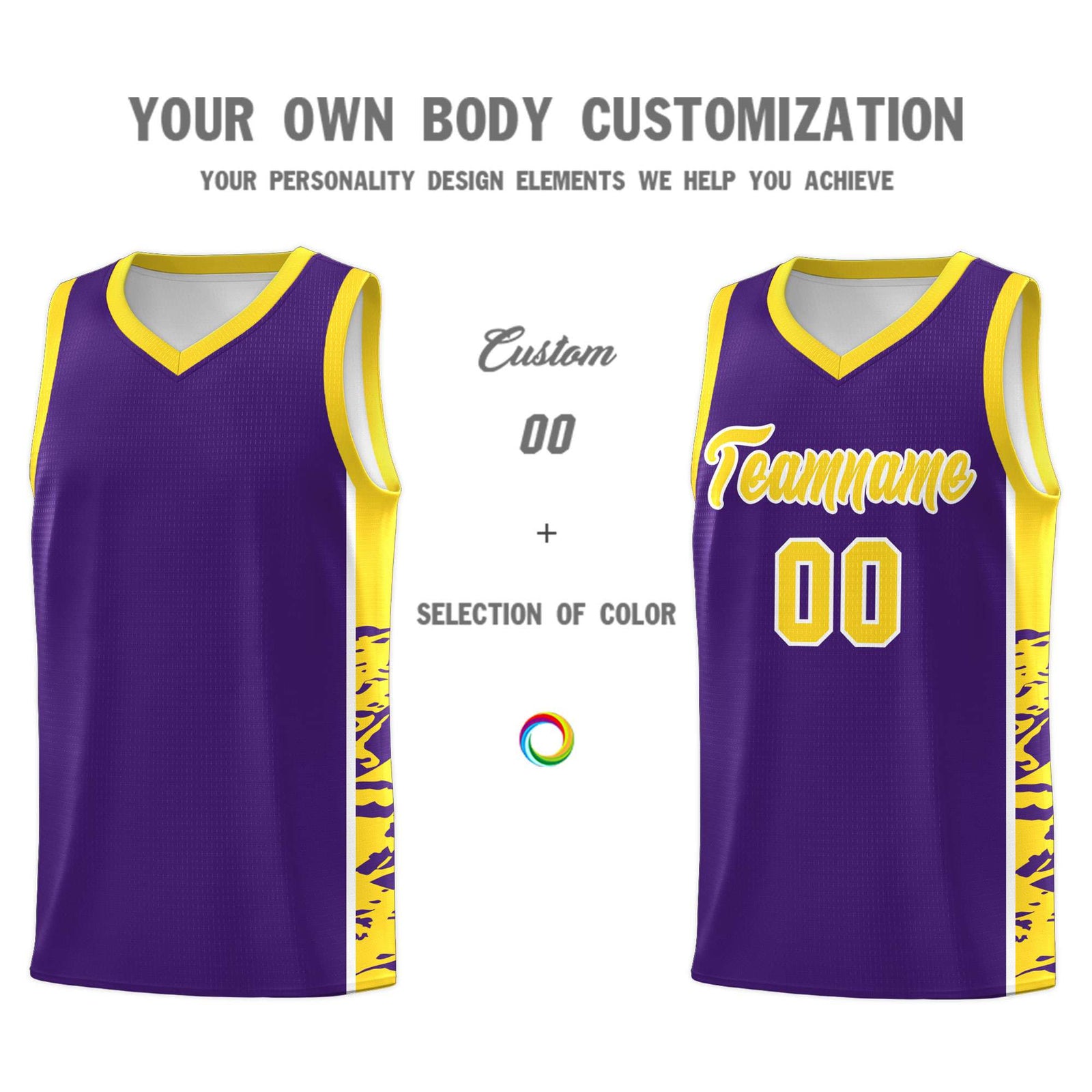 Custom Purple Gold Side Gradient Pattern Basketball Kits