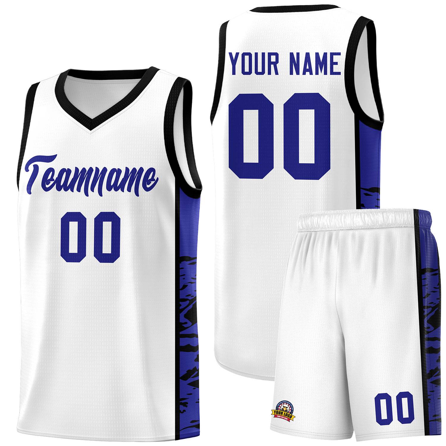 Custom White Black Side Gradient Pattern Basketball Kits