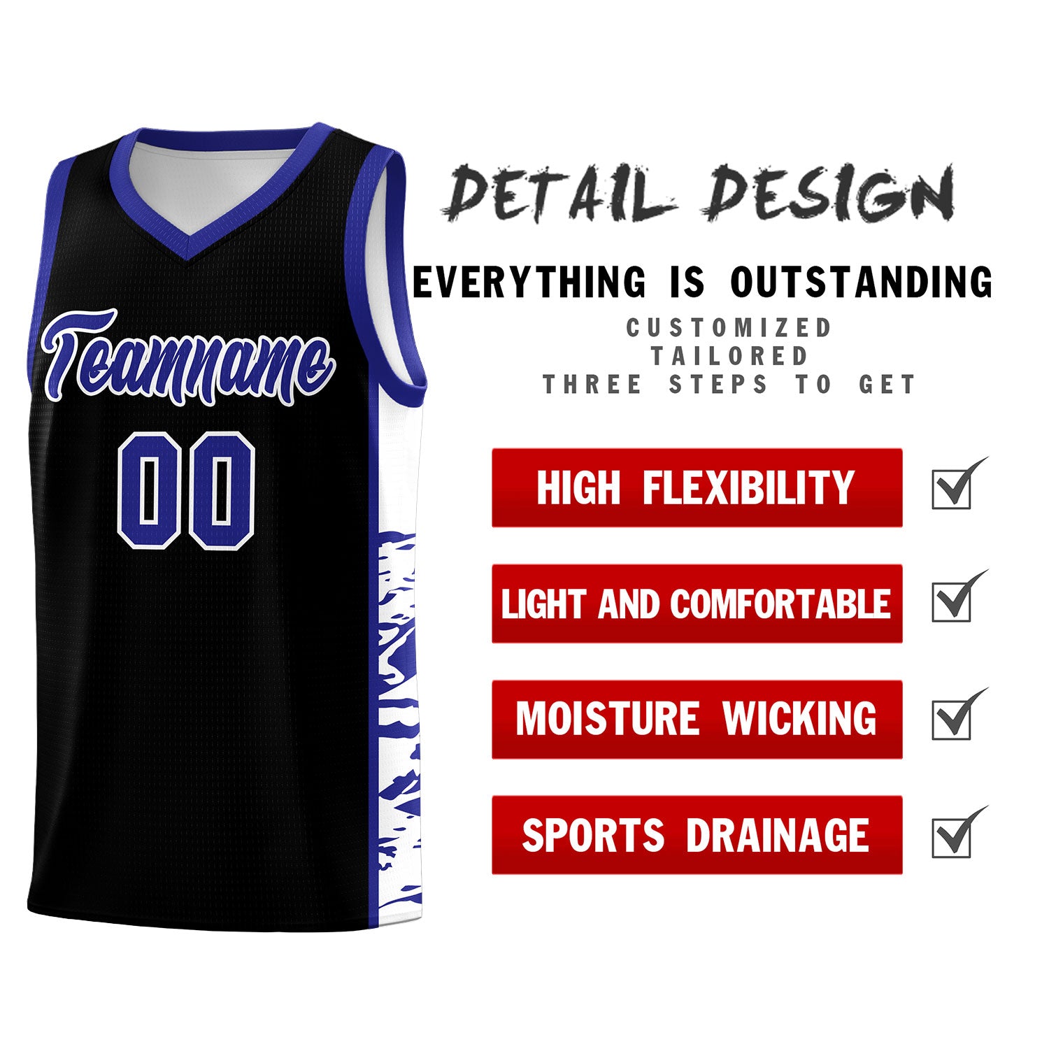 Custom Black Royal Side Gradient Pattern Basketball Kits