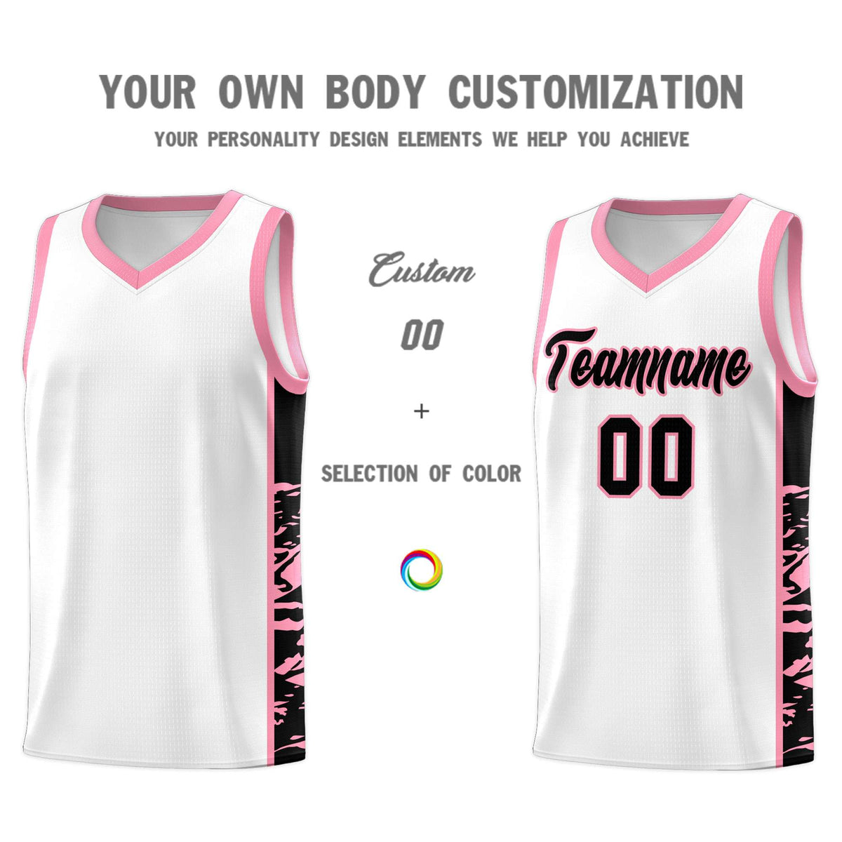 Custom White Light Pink Side Gradient Pattern Basketball Kits