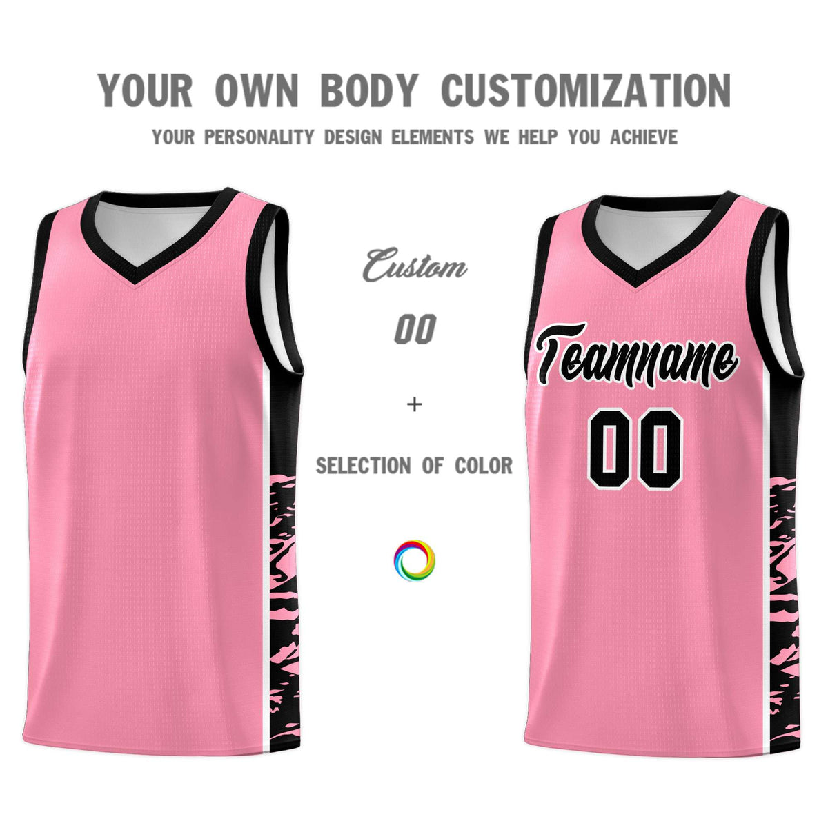 Custom Light Pink Black Side Gradient Pattern Basketball Kits