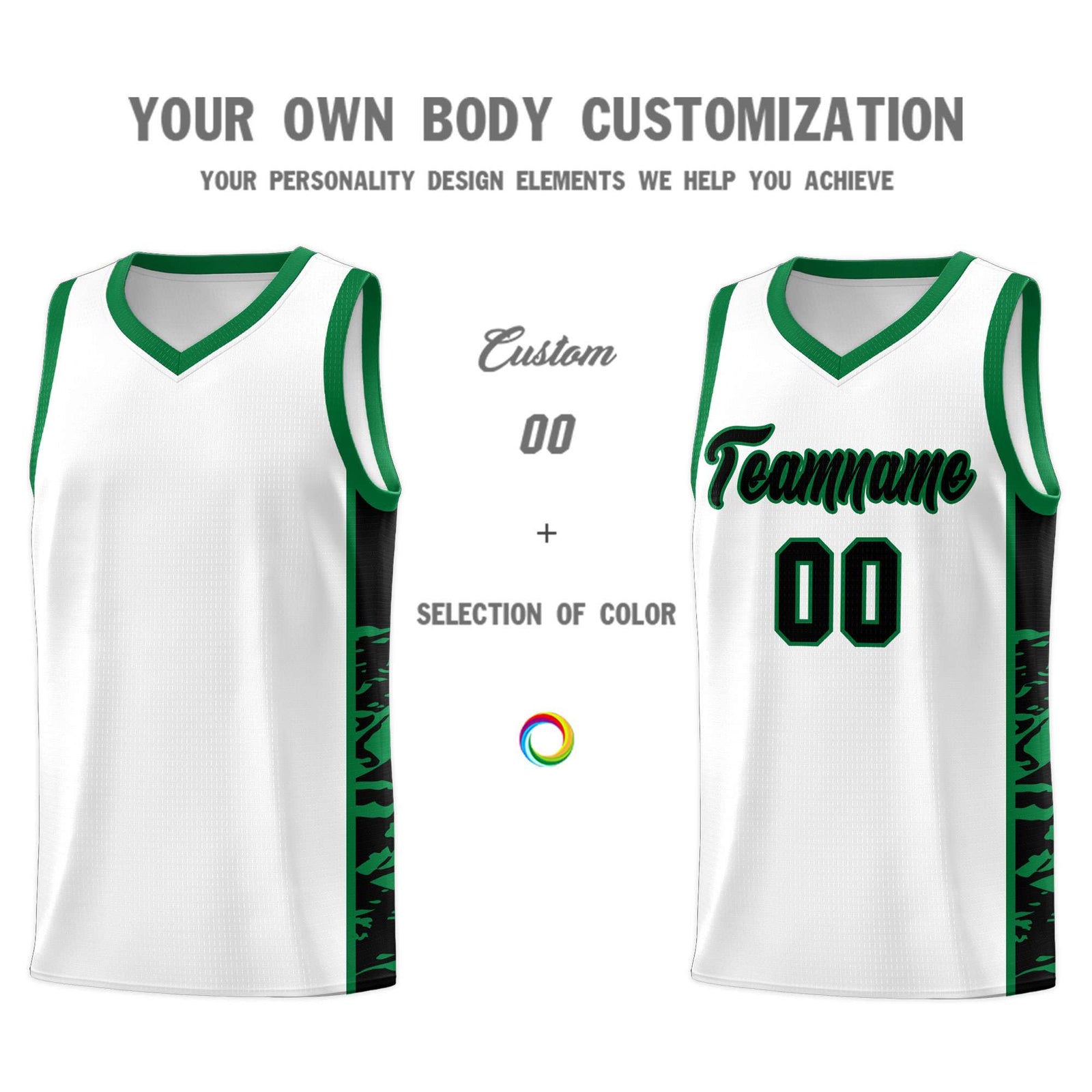 Custom White Kelly Green Side Gradient Pattern Basketball Kits