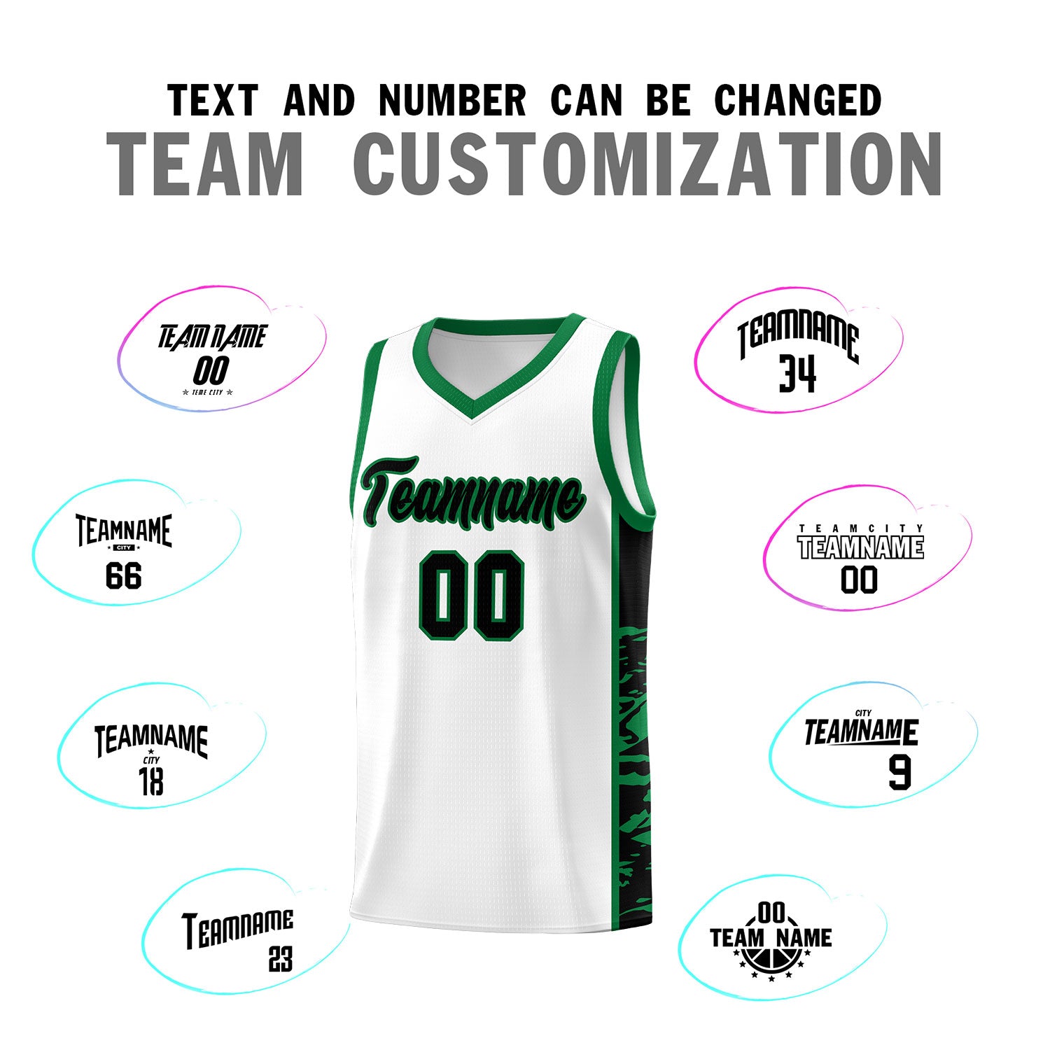 Custom White Kelly Green Side Gradient Pattern Basketball Kits