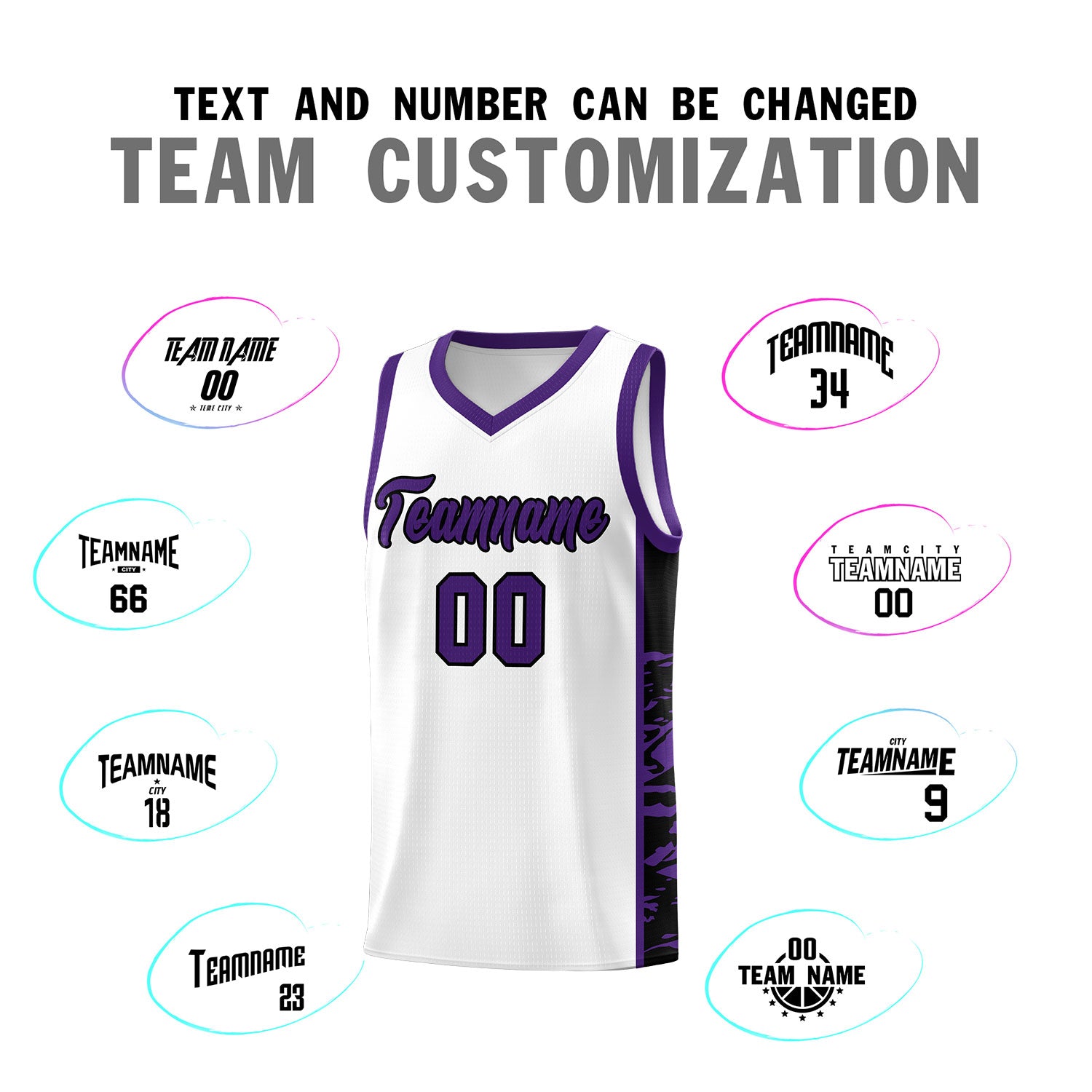 Custom White Purple Side Gradient Pattern Basketball Kits