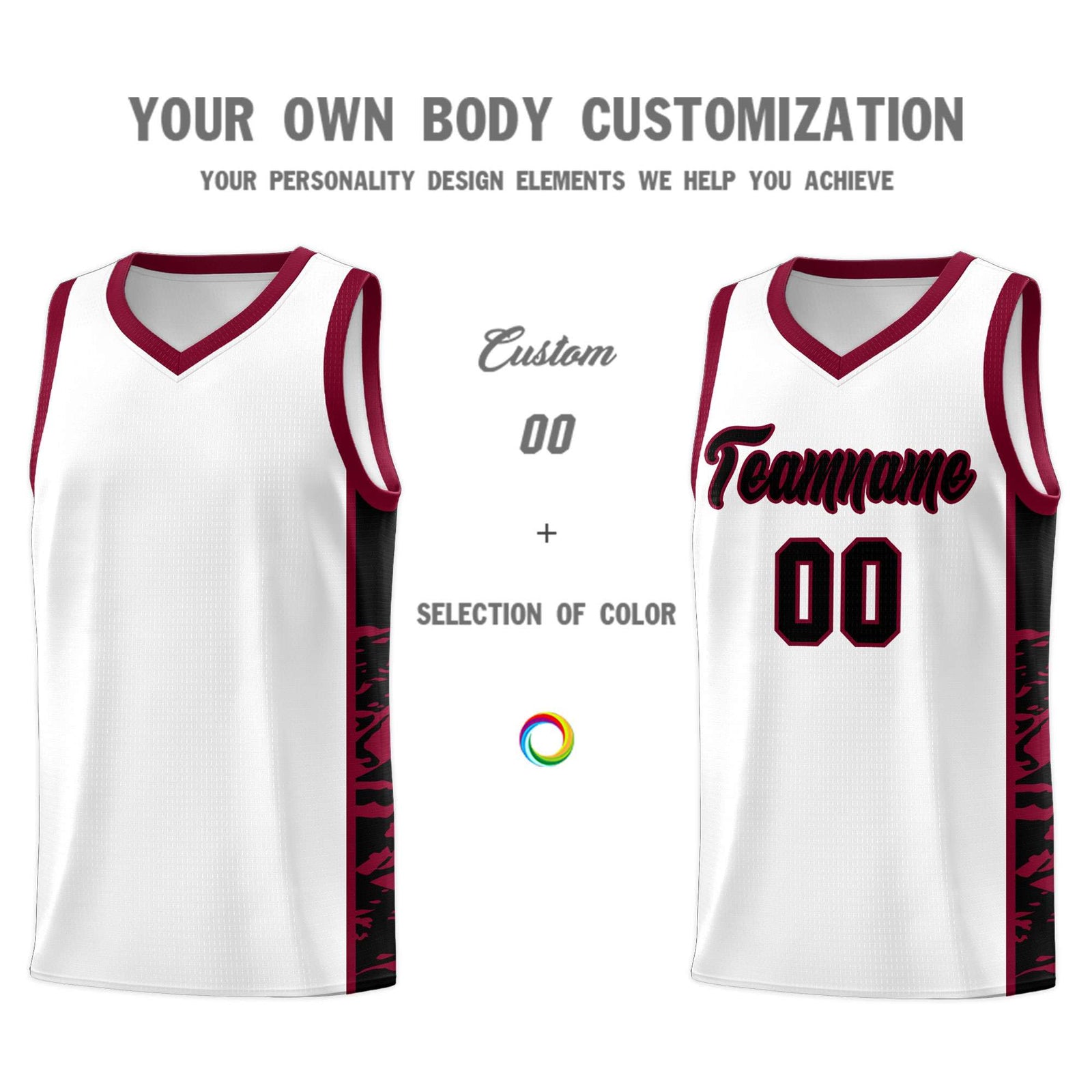 Custom White Crimson Side Gradient Pattern Basketball Kits