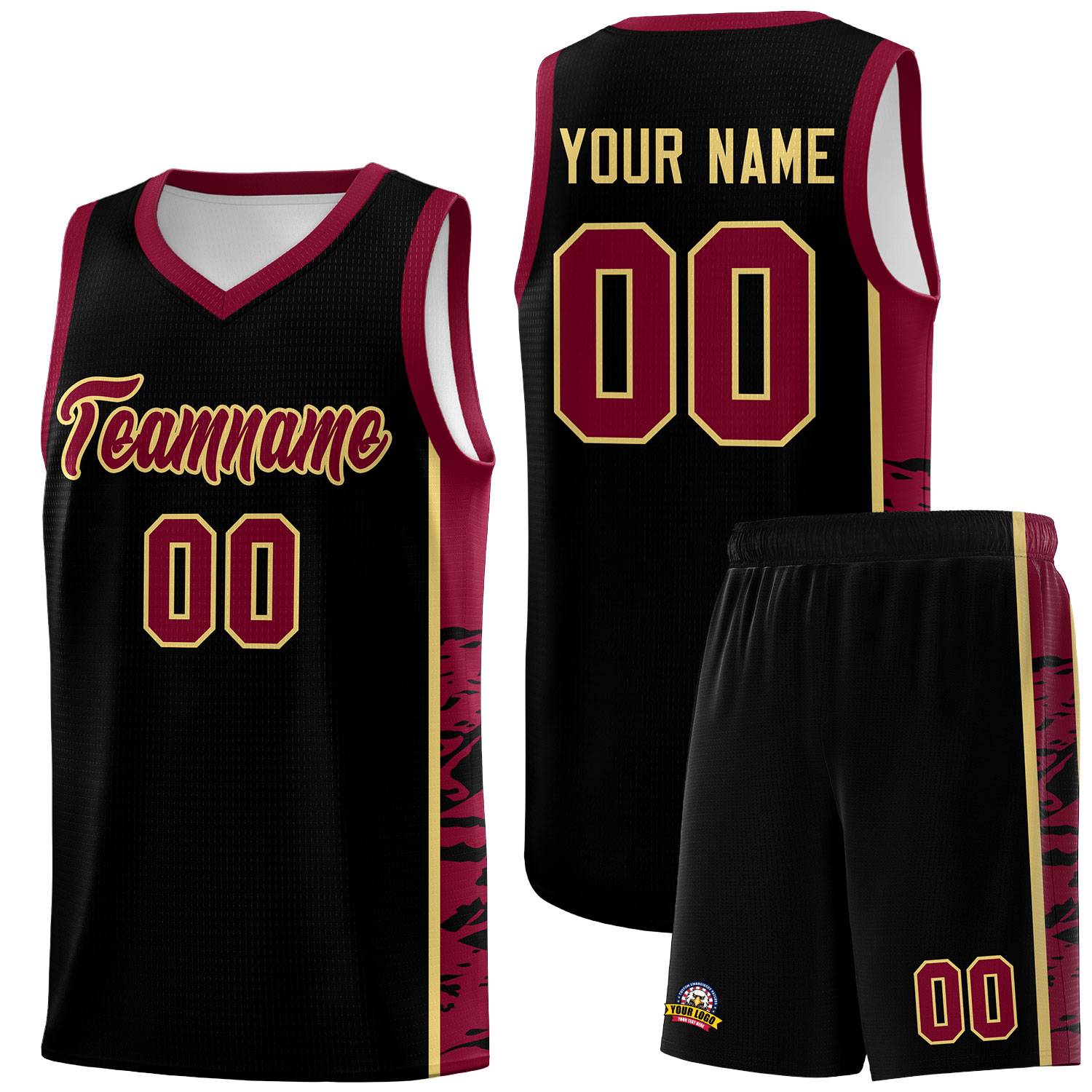 Custom Black Crimson Side Gradient Pattern Basketball Kits