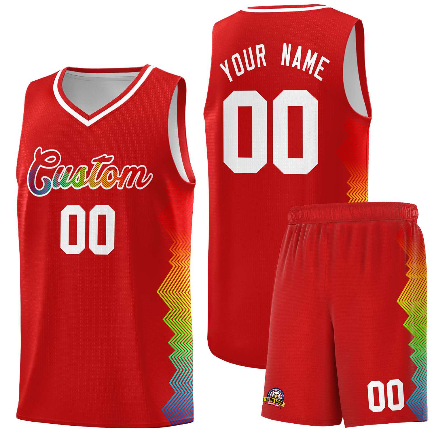 Custom Red Denver Nuggets Rainbow Side Sports Uniform Basketball Jersey