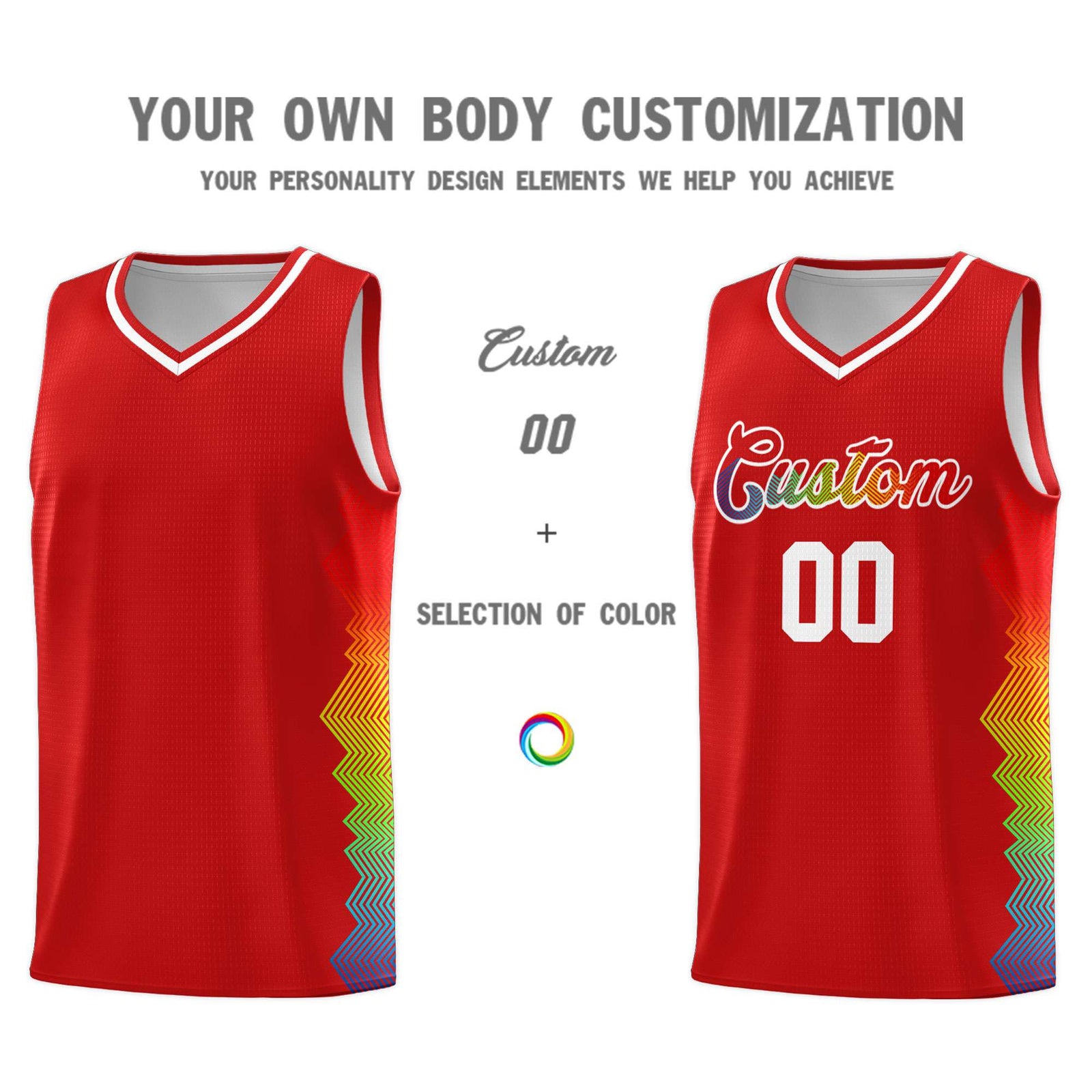 Custom Red Denver Nuggets Rainbow Side Sports Uniform Basketball Jersey