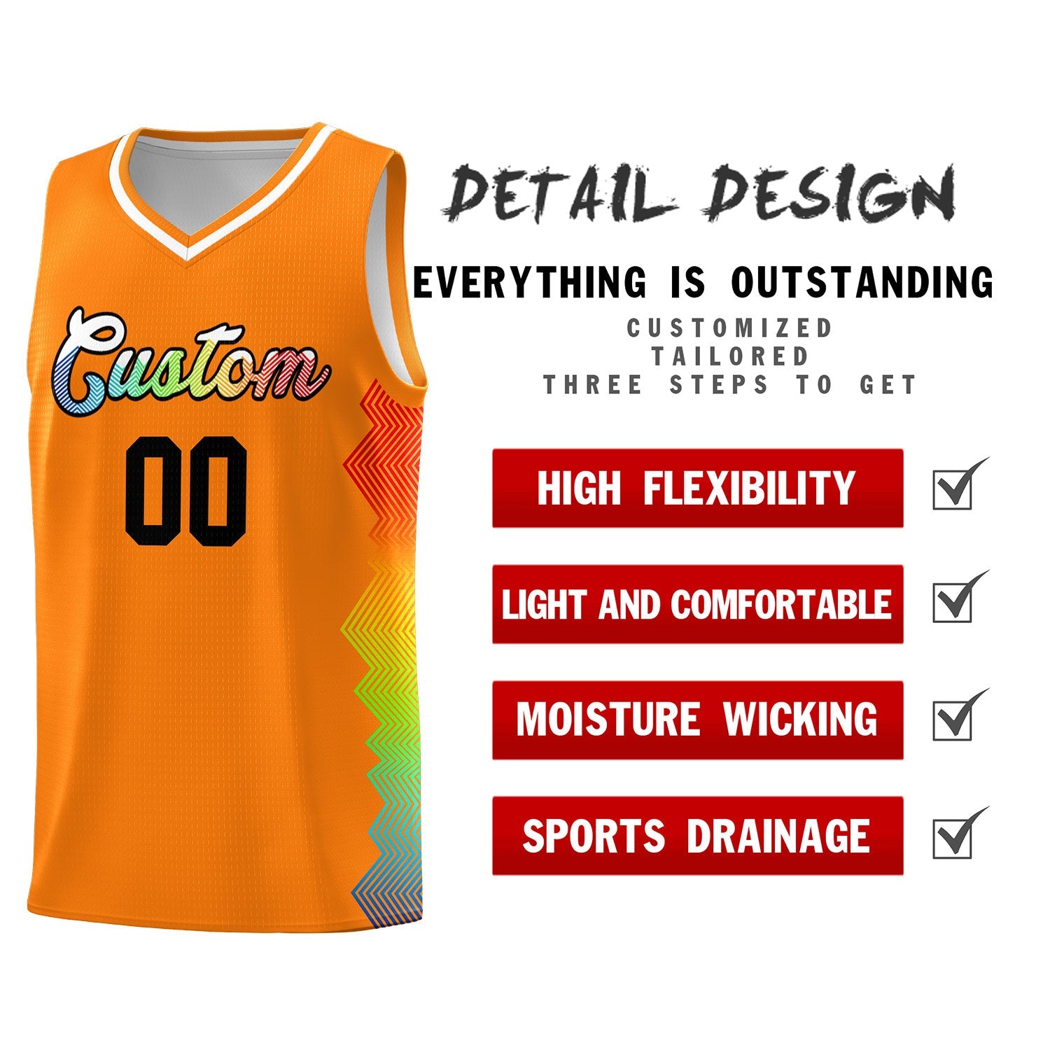 Custom Texas Orange Denver Nuggets Rainbow Side Sports Uniform Basketball Jersey