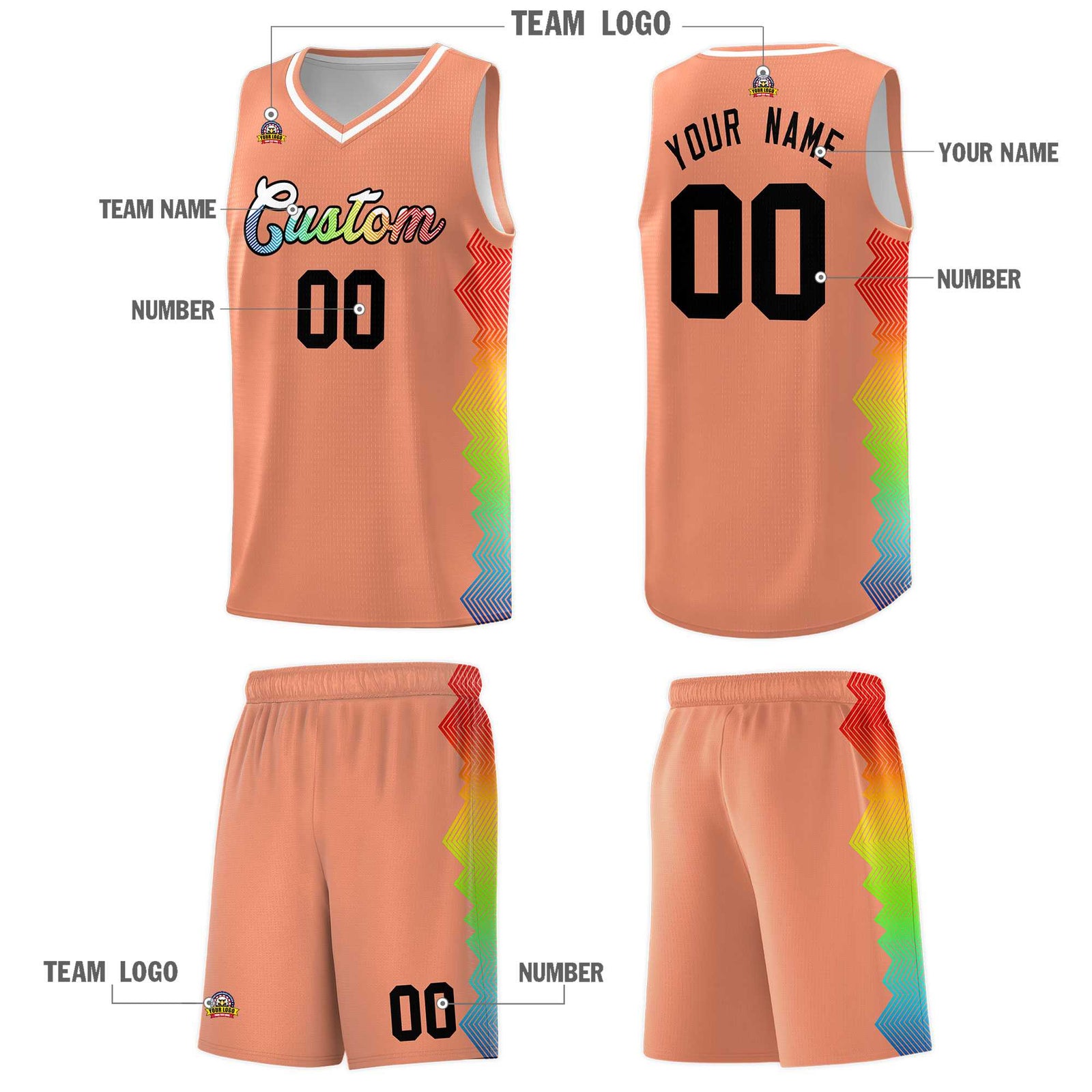 Custom Orange Denver Nuggets Rainbow Side Sports Uniform Basketball Jersey