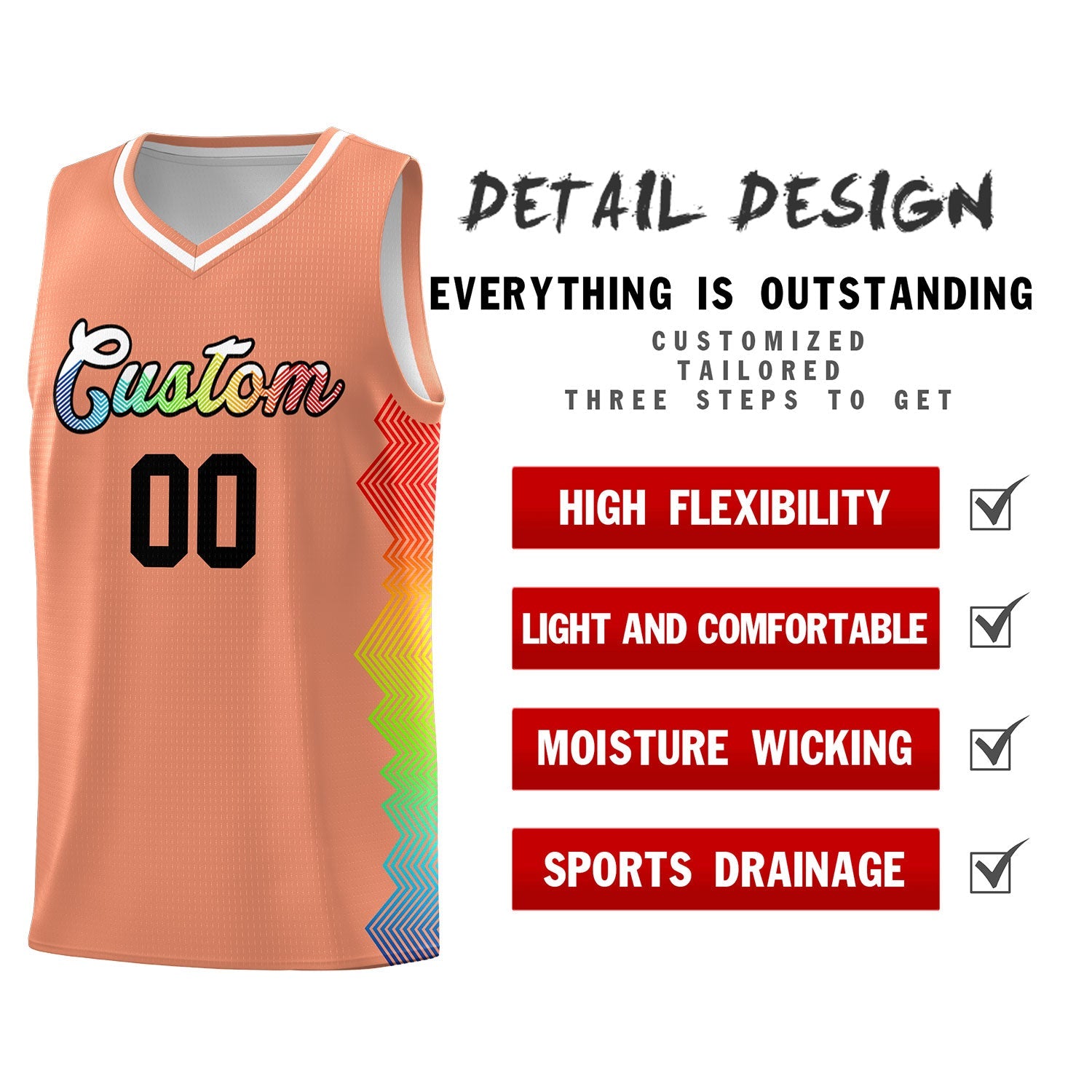 Custom Orange Denver Nuggets Rainbow Side Sports Uniform Basketball Jersey