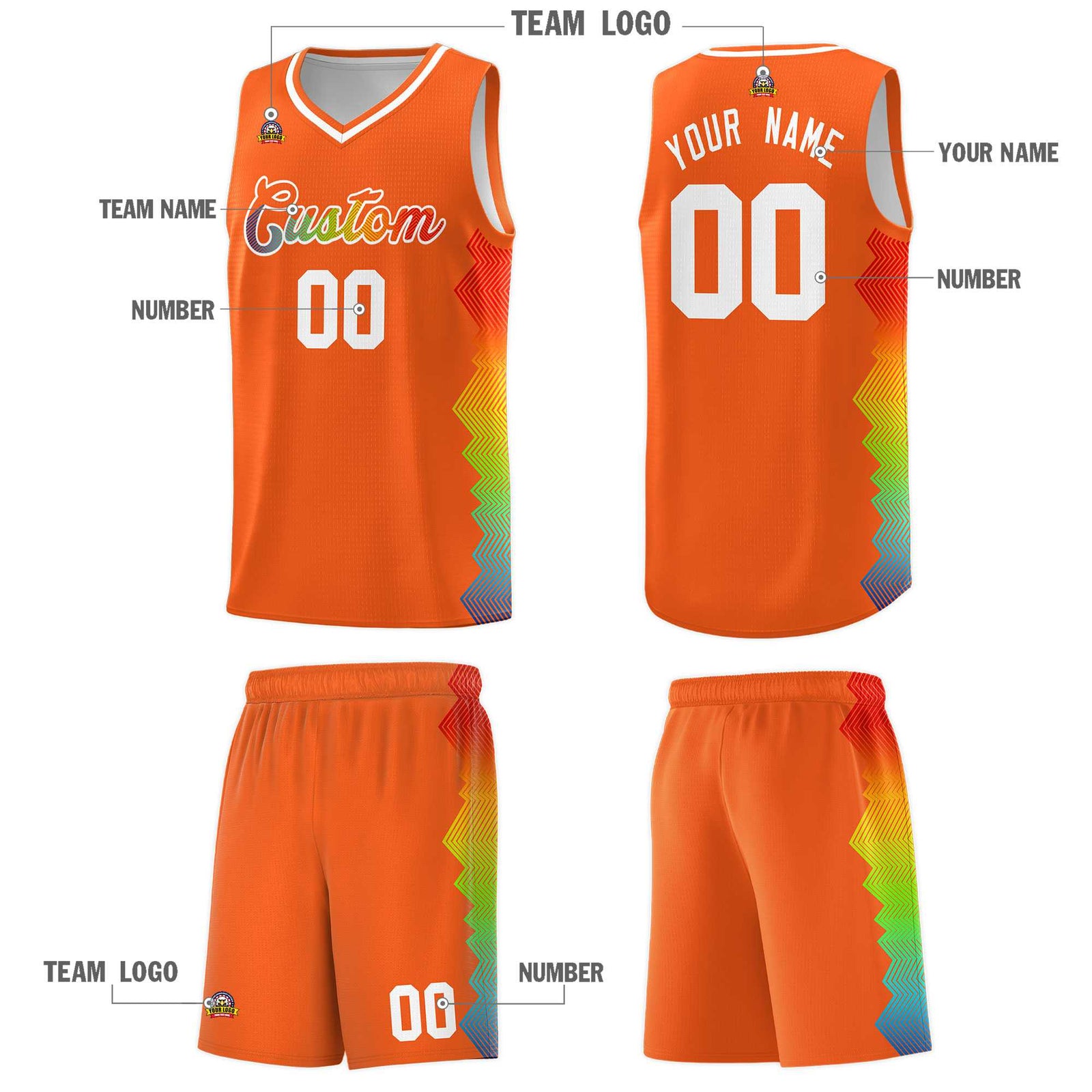 Custom Orange Denver Nuggets Rainbow Side Sports Uniform Basketball Jersey
